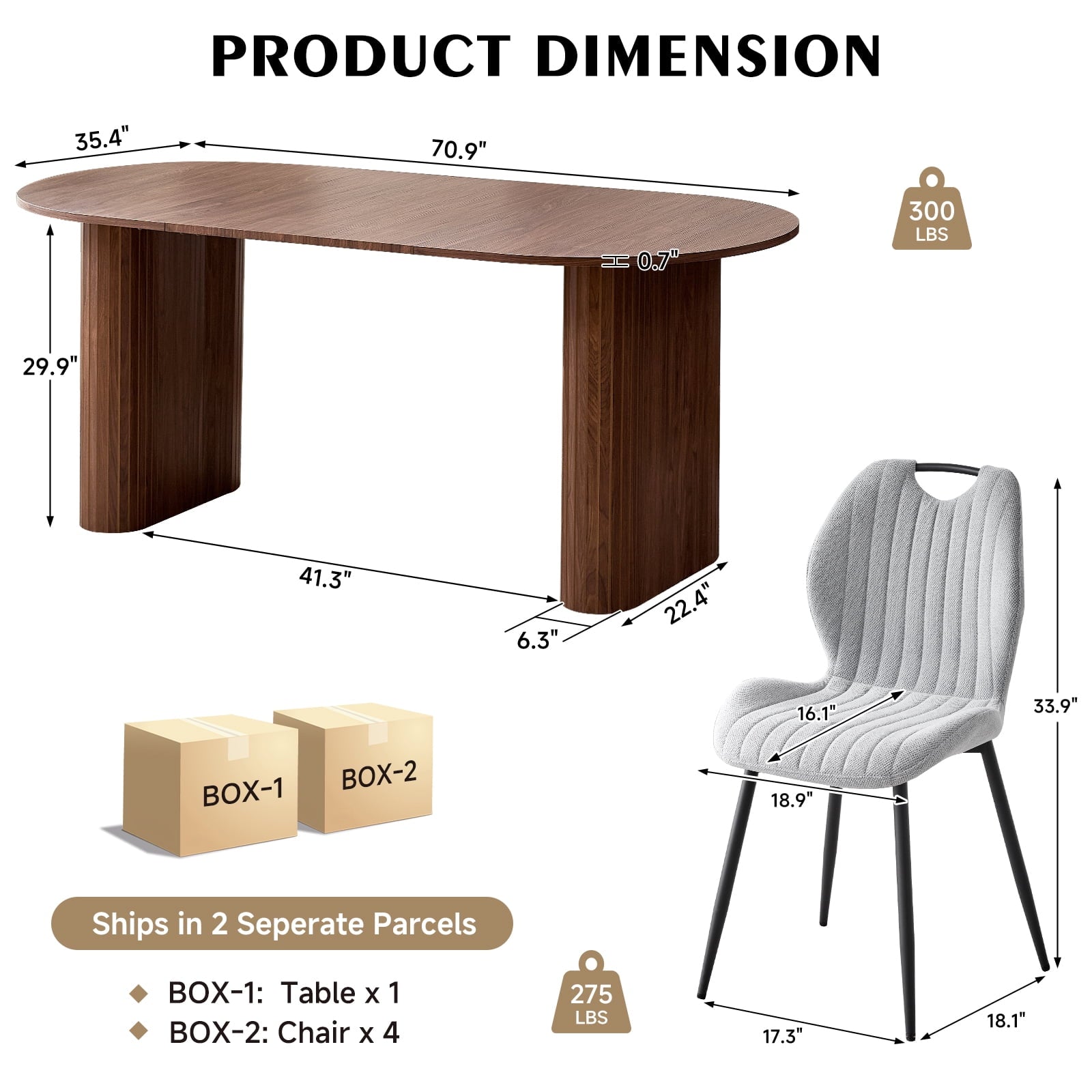 71 Natural Large Dining Table Set for 4 Modern Kitchen Table with Beige Boucle Upholstered Kitchen Chairs Set of 4
