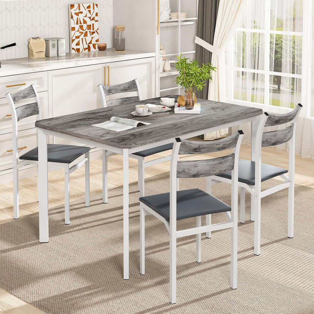 Lamerge 4 Person Dining Table Set, Wooden Dining Table 5 Piece Set with 4 Oak Metal Frame Chairs, Space Saving, Suitable for Apartments, Small Spaces, Kitchens, Breakfast Corners, Espresso Wood C