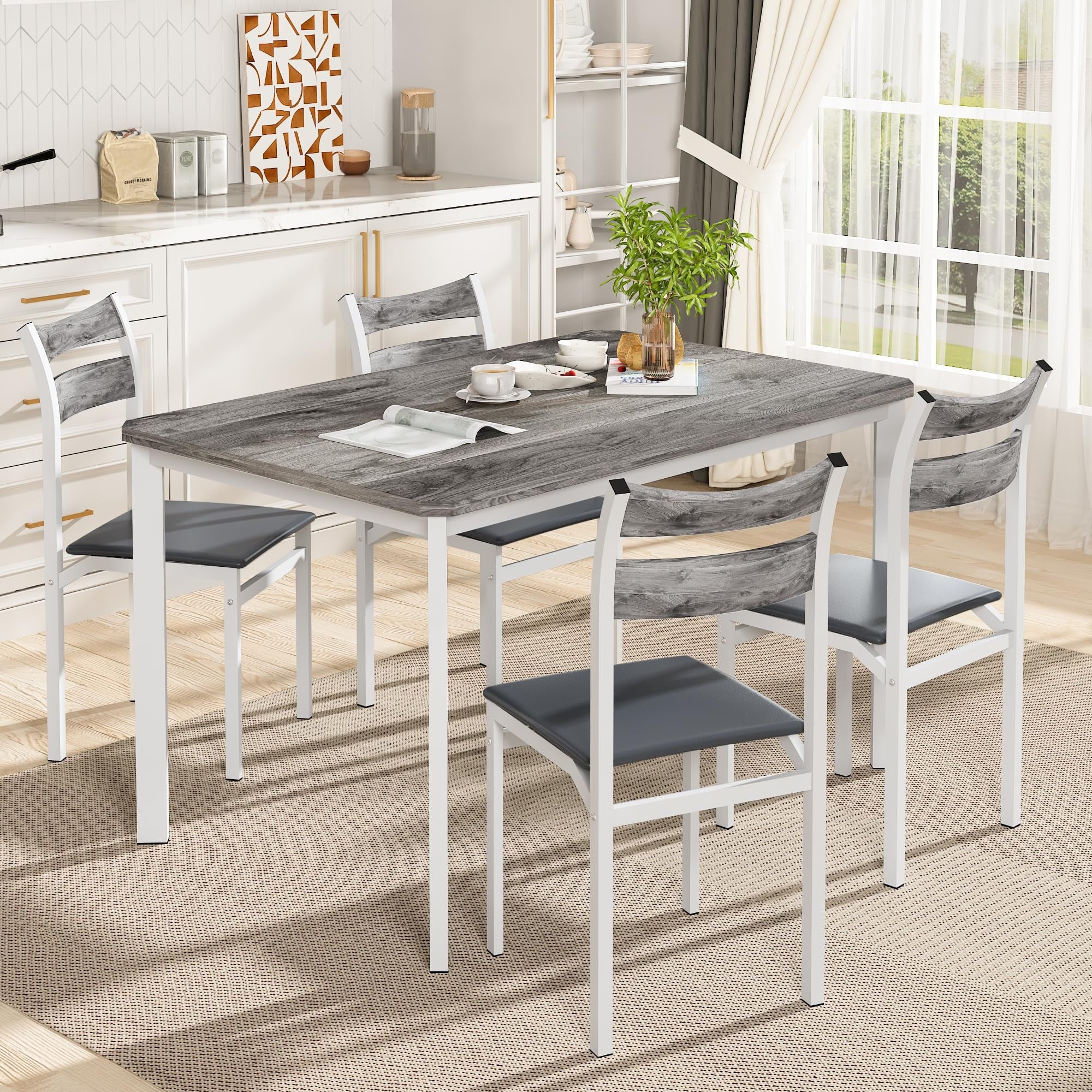 Lamerge 4 Person Dining Table Set, Wooden Dining Table 5 Piece Set with 4 Oak Metal Frame Chairs, Space Saving, Suitable for Apartments, Small Spaces, Kitchens, Breakfast Corners, Espresso Wood C