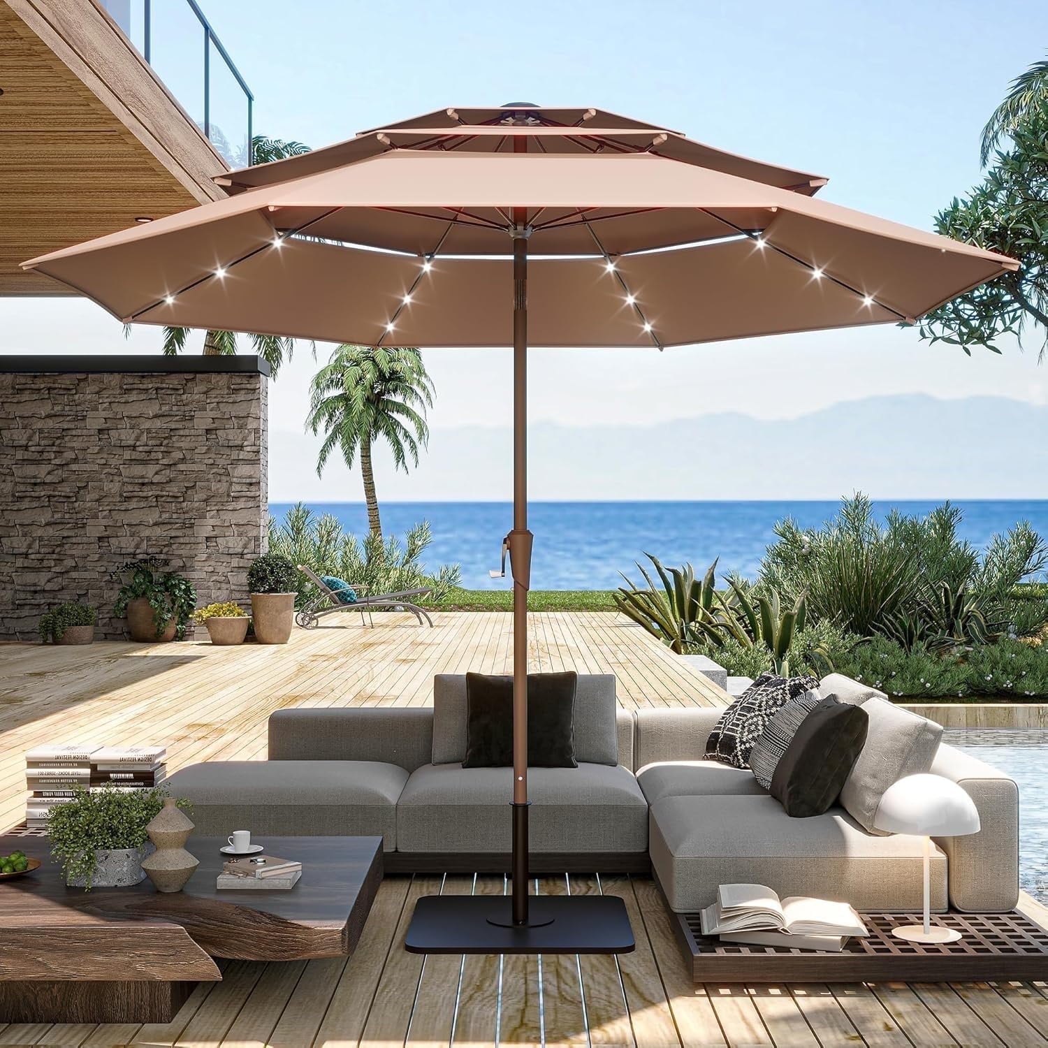 LAUSAINT HOME 10 Feet Patio Umbrella, Outdoor Large Cantilever Round Windproof Patio Offset Umbrella with 360° Rotation for Backyard, Gray