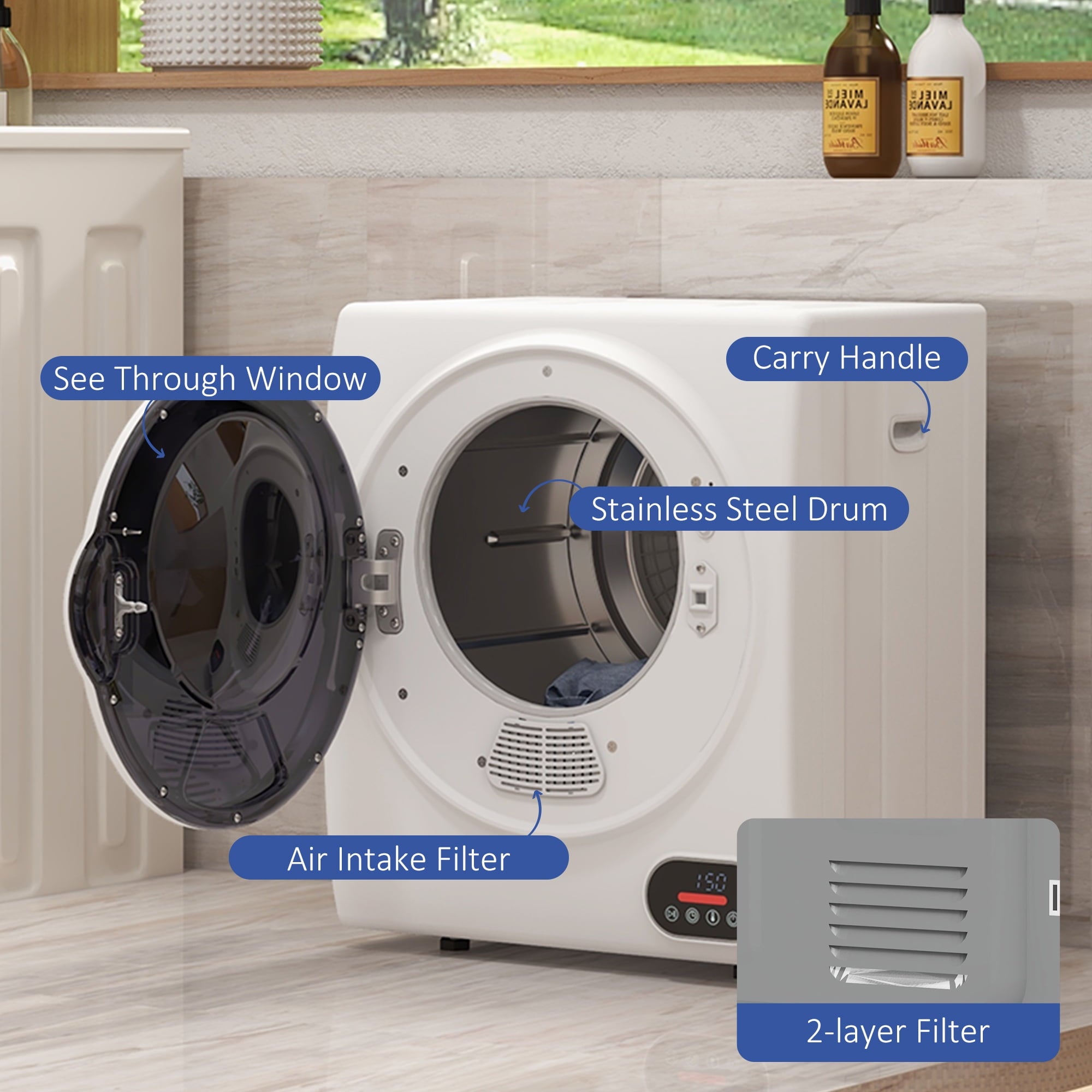 HOMCOM 9 lb 120V White Electric Dryer