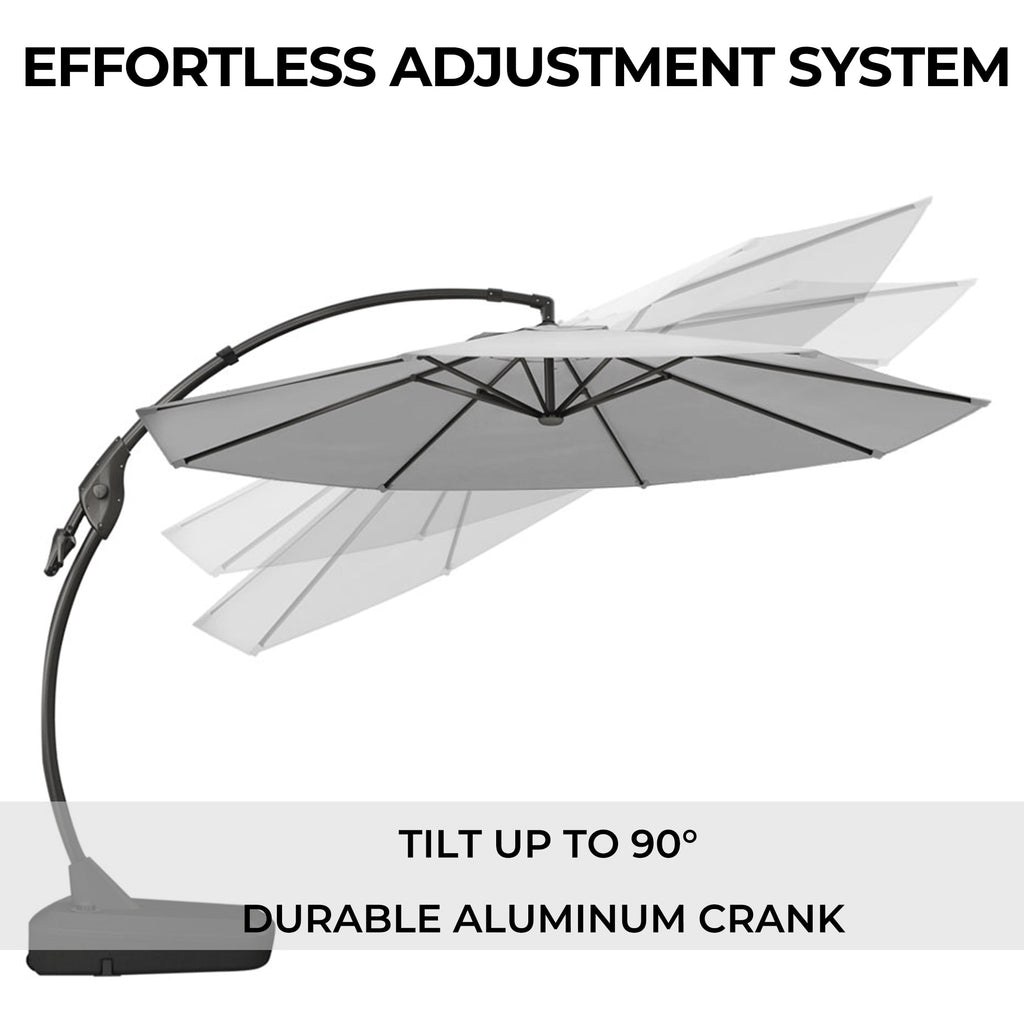 GRANDPATIO 12 Ft Outdoor Umbrella with Base, Large Aluminum Cantilever Offset Umbrella for Patio Pool, Black & White