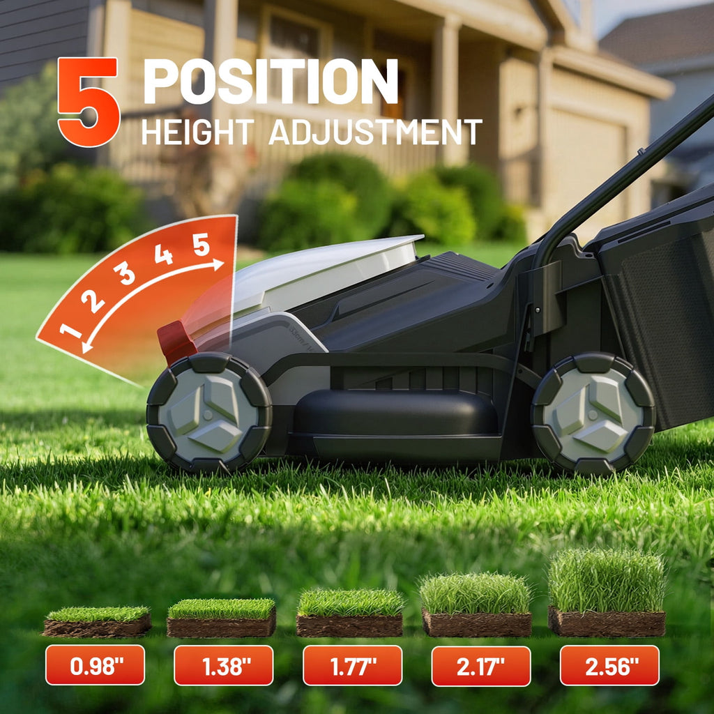 Litheli 40V Cordless Electric Lawn Mower, 14-Inch, Brushless Motor, 5-Position Height Adjustment, with 2 x 5.0Ah Battery, for Lawns & Gardens