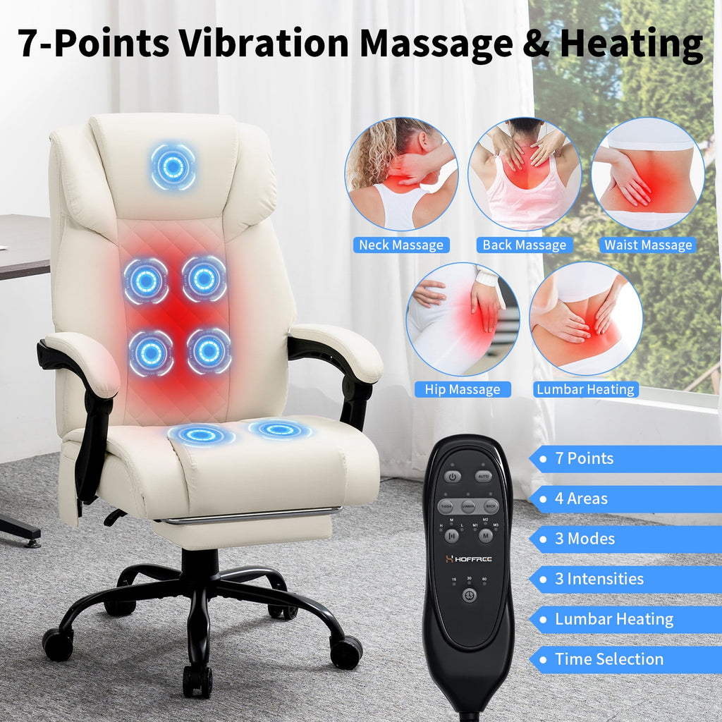 Hoffree Massage Office Chair 400LBS Executive Office Chair Massage and Footrest Big and Tall Office Chair with Heated Lumbar Support, Ergonomic Computer Desk Chair Reclining High Back Leather Office