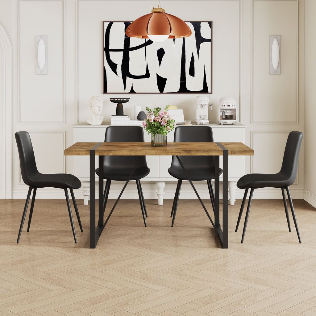 JUFU 55 Dining Table Set for 4, Modern Table and Chairs Set of 4, 5 Piece Dining Table Set Include Wooden Kitchen Table and 4 Faux Leather Chairs Ideal for Kitchen Dining Room Easy to Assemble
