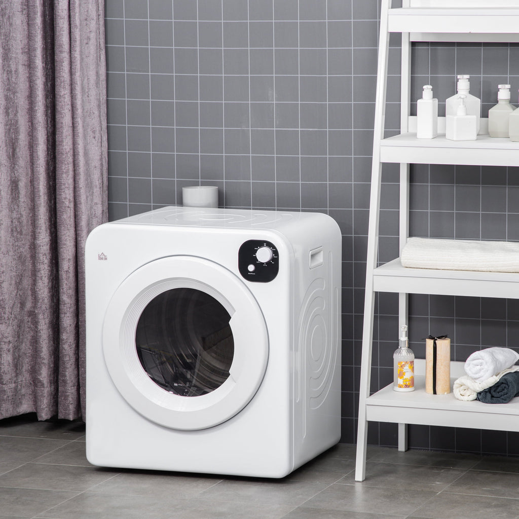 HOMCOM 1300W Compact Laundry Dryer with 3.2 cuft Stainless Steel Drum White