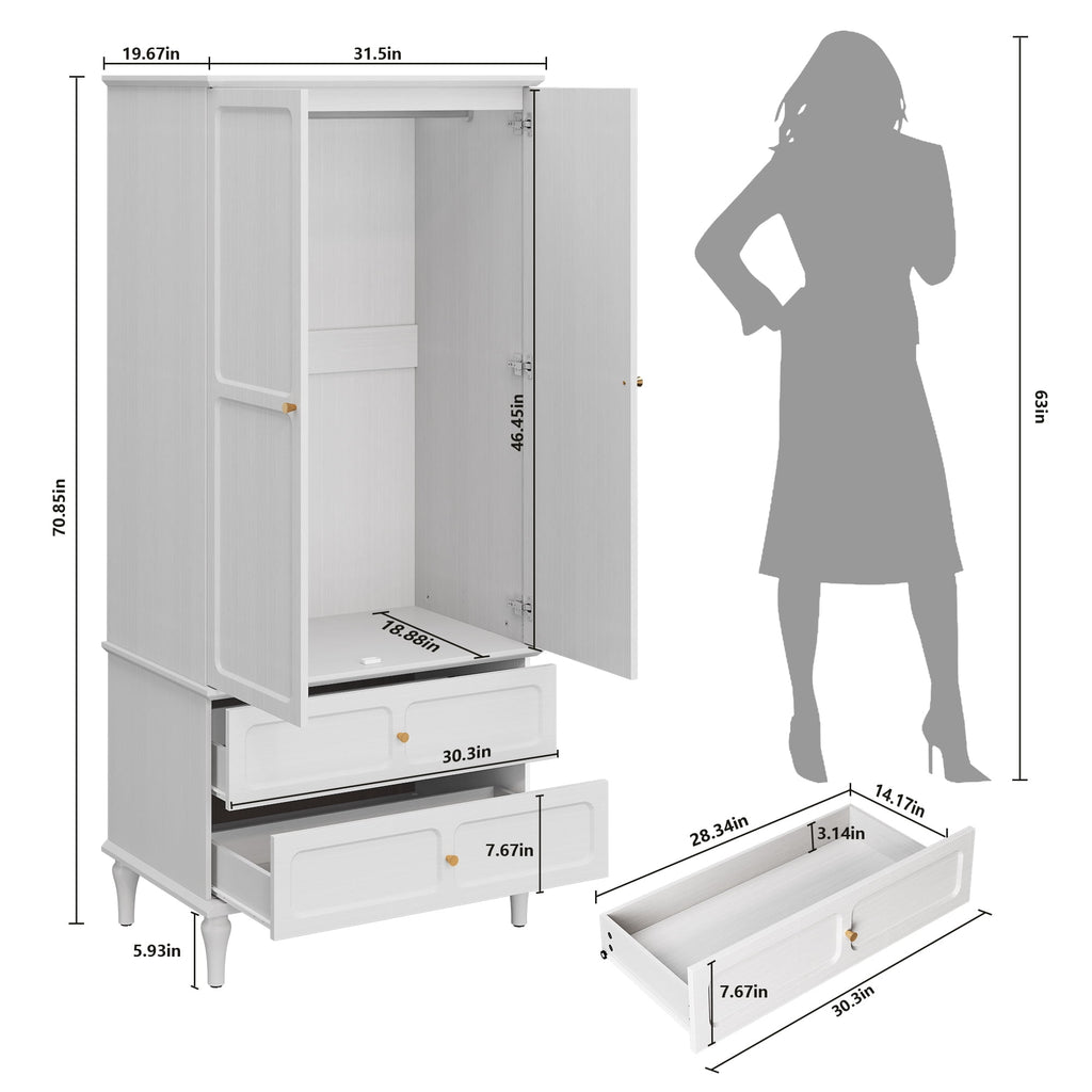HLR 71 Tall Modern Wood Armoire Wardrobe Closet, Freestanding Cabinet with Hanging Rod for Bedroom, Brown