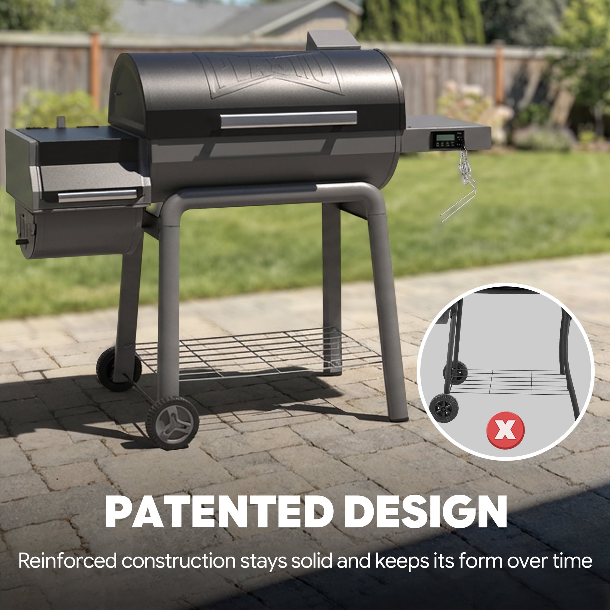 Feasto 30-inch Heavy-Duty Charcoal Grill with Offset Smoker - Digital Temperature Control & 2 Meat Probes, 815 Sq. In. Cooking Space for Backyard Bbq