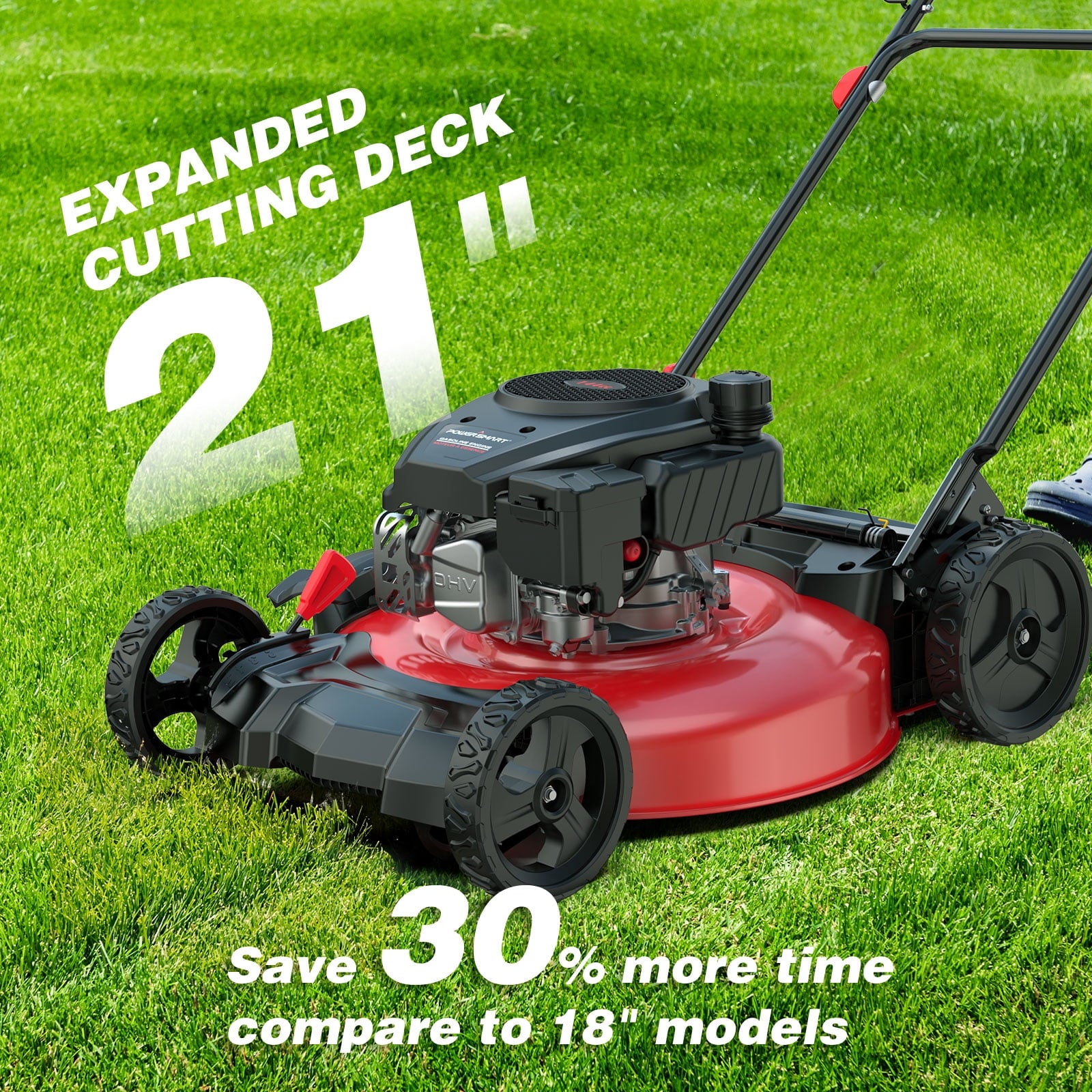 PowerSmart Gas Lawn Mower, 21 inches 144cc 2-in-1 Walk-Behind , Side Discharge Push Lawn Mower