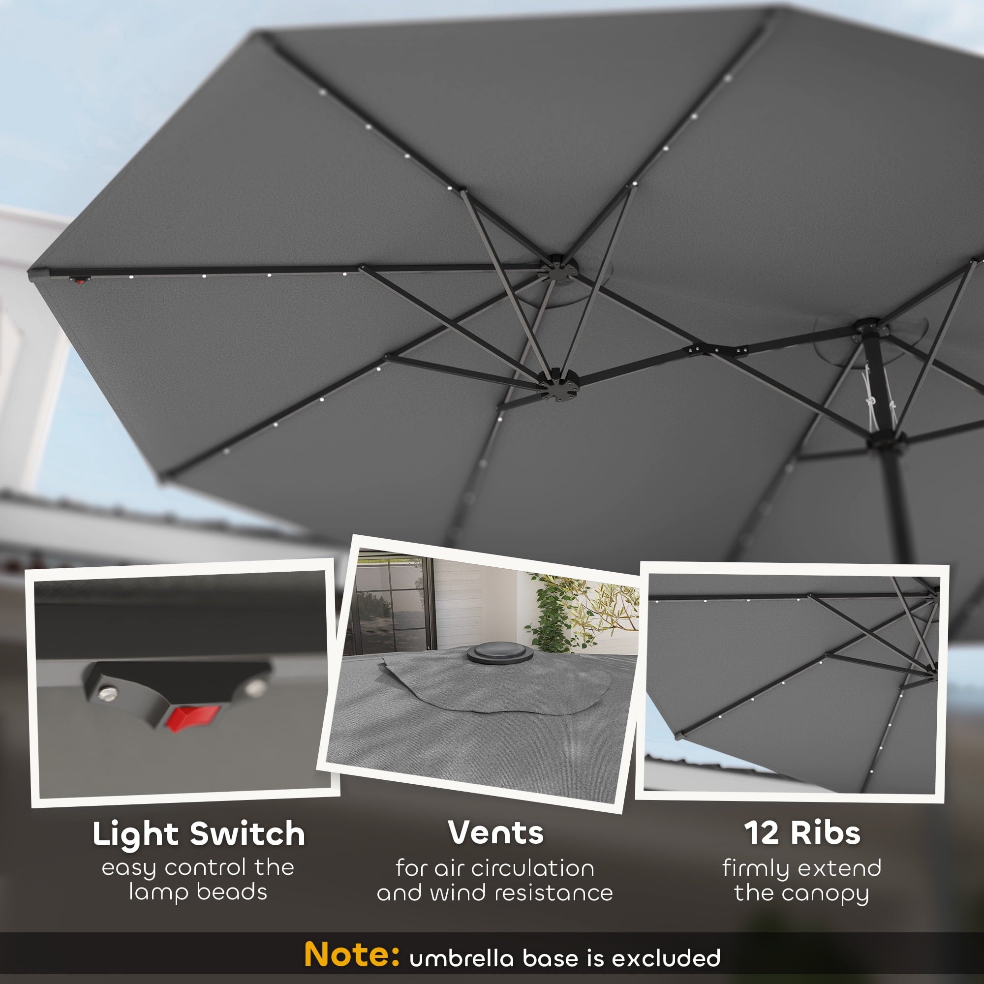 Outsunny Double-Sided Sun Umbrella, Outdoor Garden Parasol, Patio Sun Shade with LED Solar Light, Navy Blue