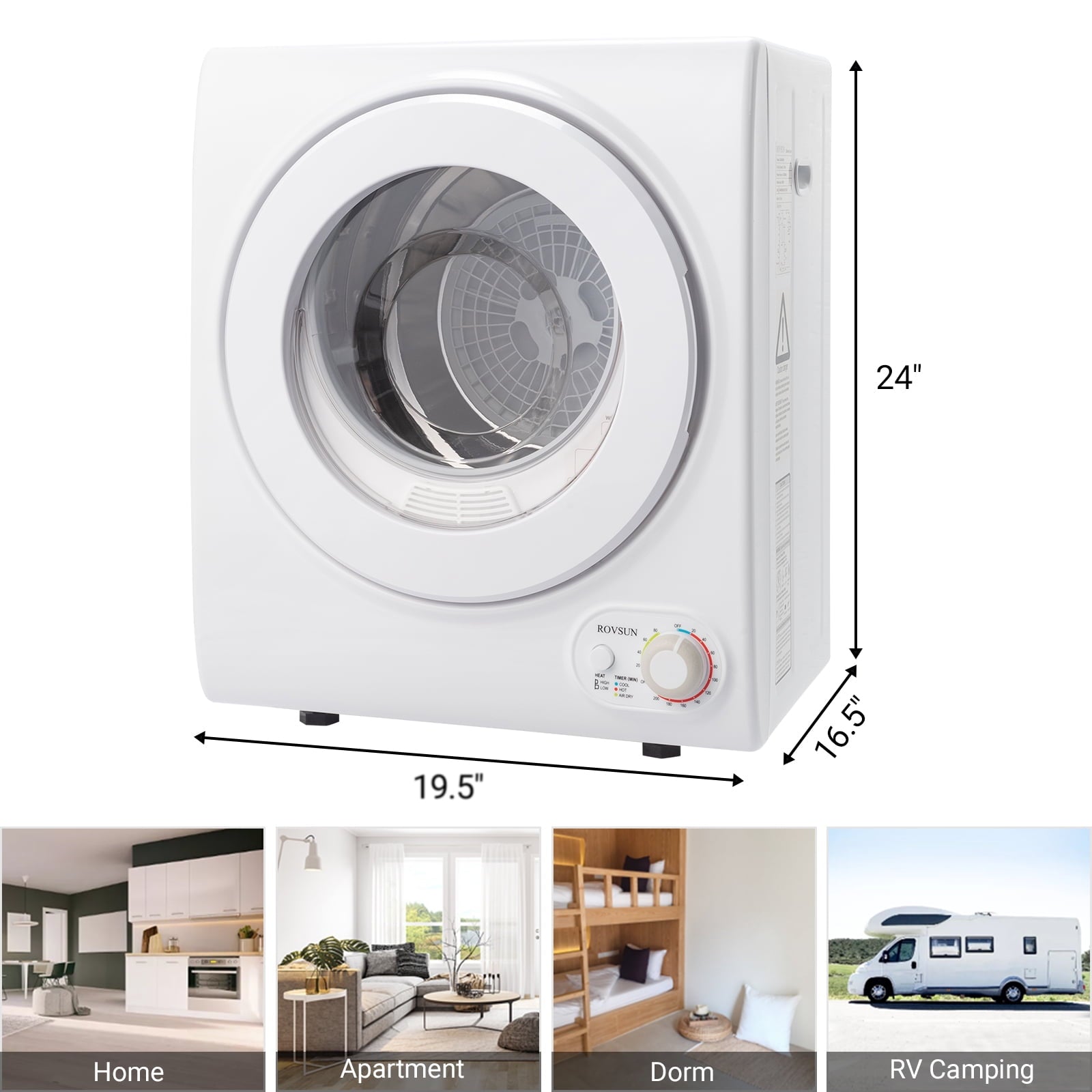 RovSun 110V White Stainless Steel Electric Tumble Dryer