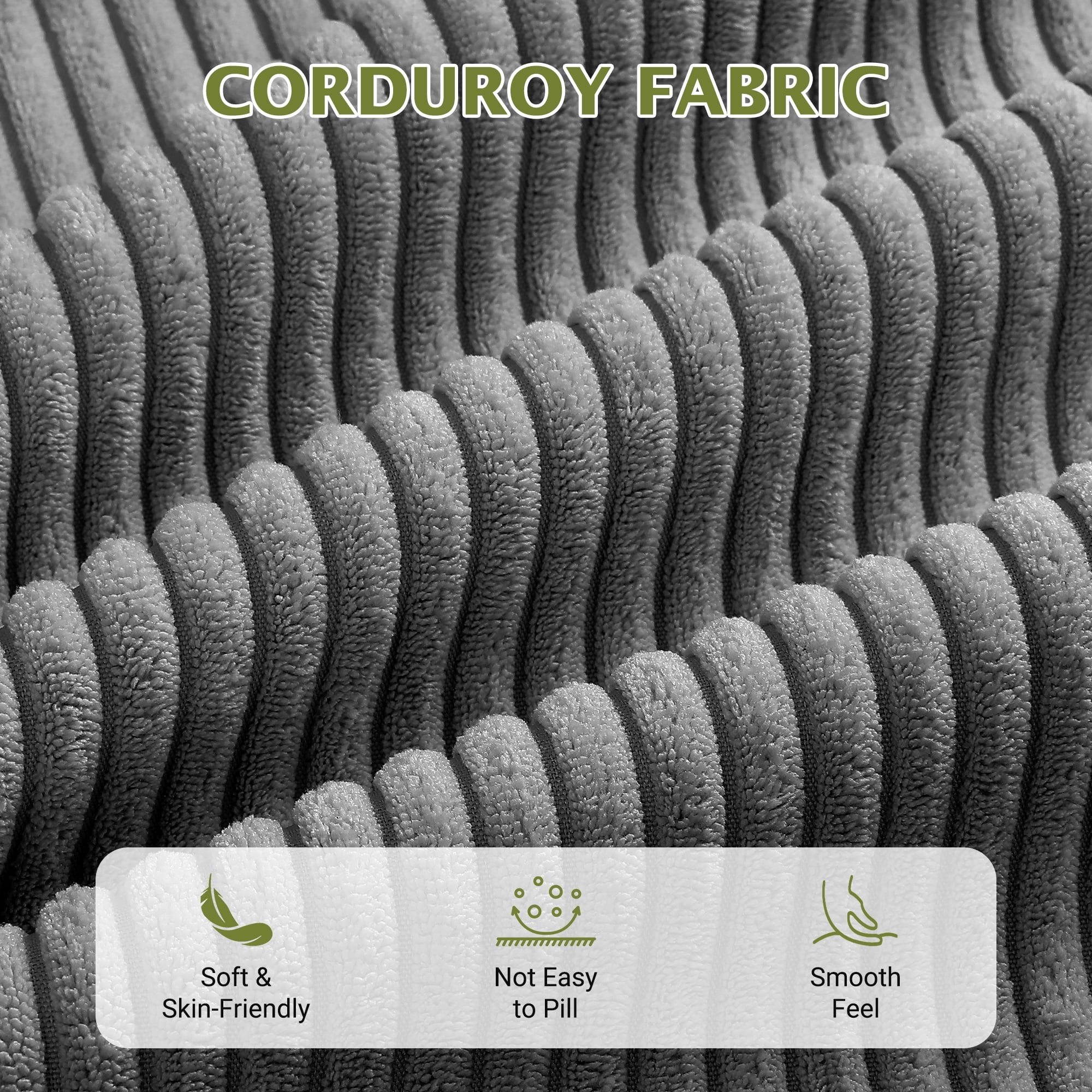87 Corduroy Sofa,3 Seater Sofa with Extra Deep Seats,Neche Comfy Upholstered Couch for Living Room,2 Pillows,Green
