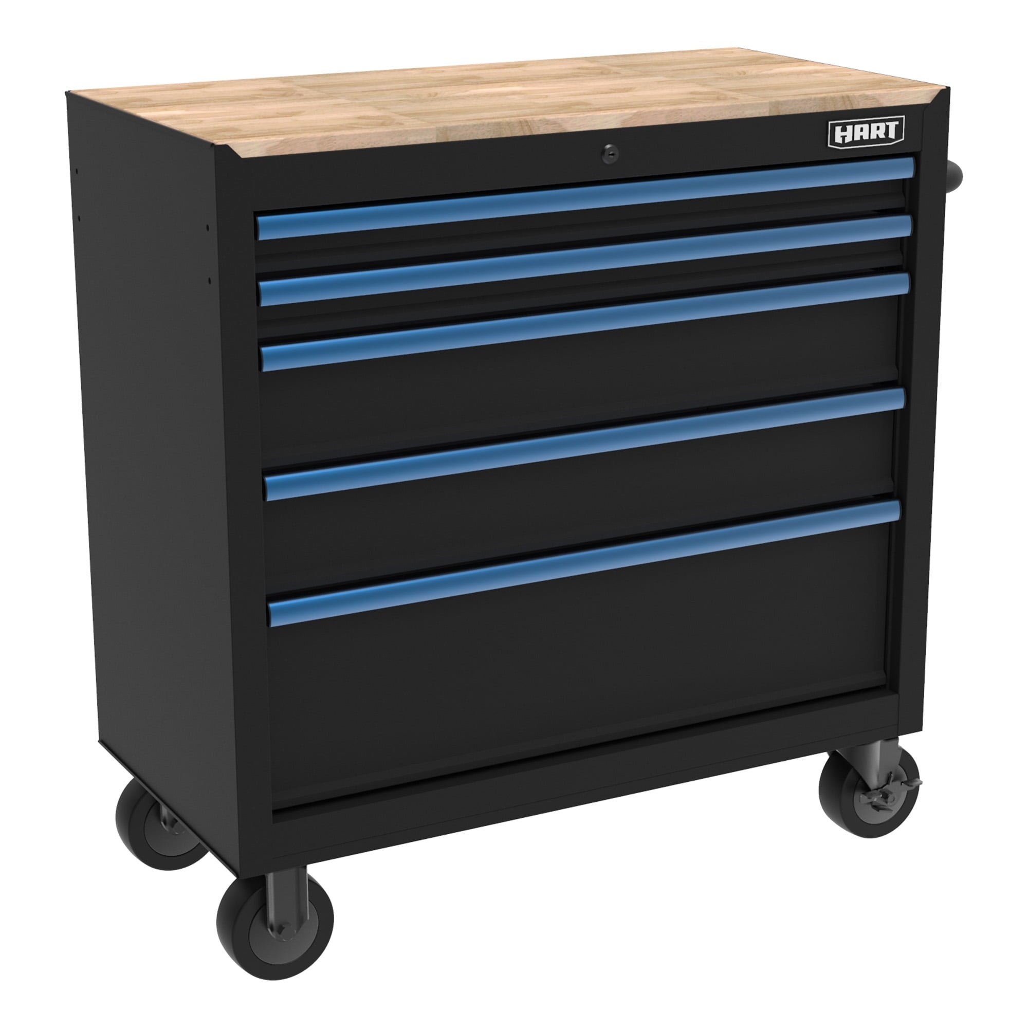 HART 36-Inch 5-Drawer Mobile Tool Chest Workbench with Wood Top, Rolling Garage Storage