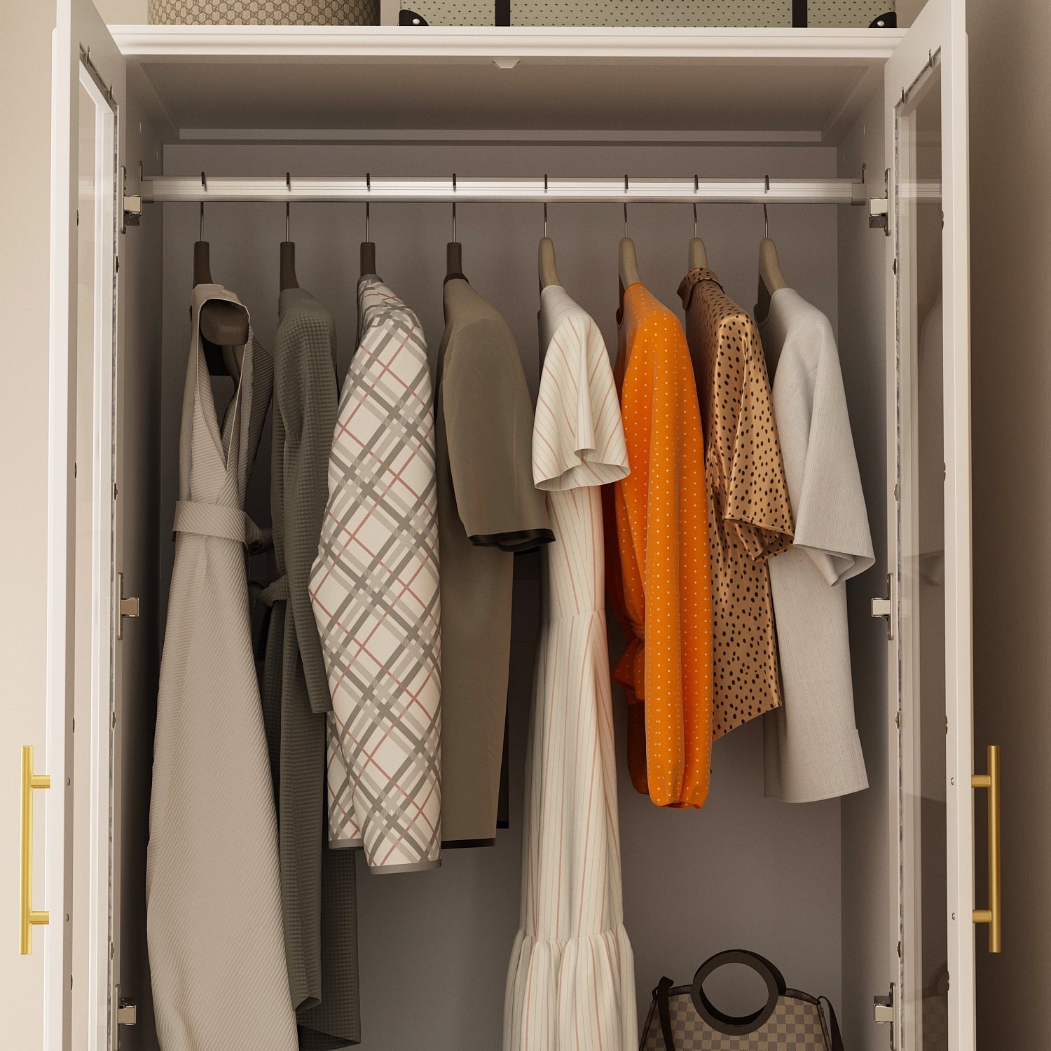 OxyLife 2 Door Wardrobe Armoire, White Closet Storage Organizer with Drawers and Shelves