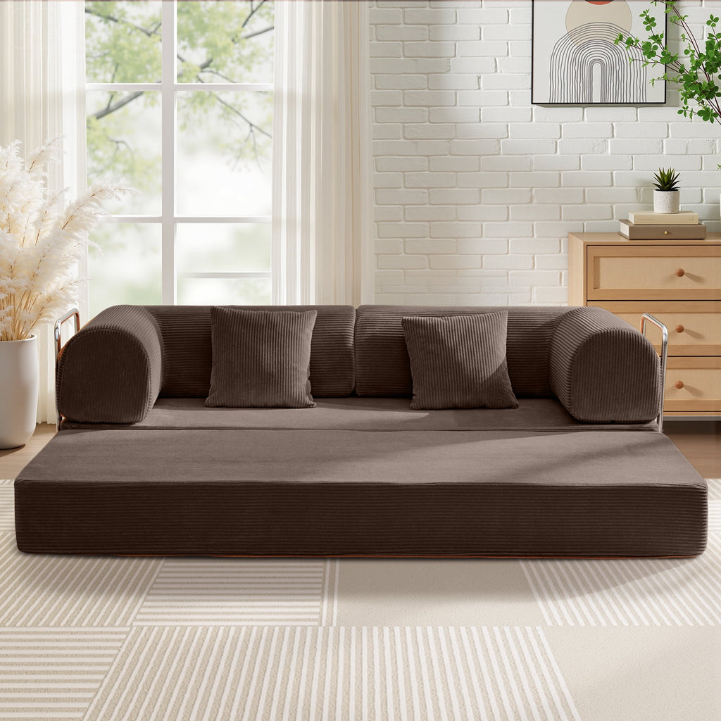 COOLHUT 63 W Combination Sofa, High Rebound Density Foam Sofa Couch, Two Forms Floor Couch Three Seats Sofa Bed for Living Room, Bedroom, Green