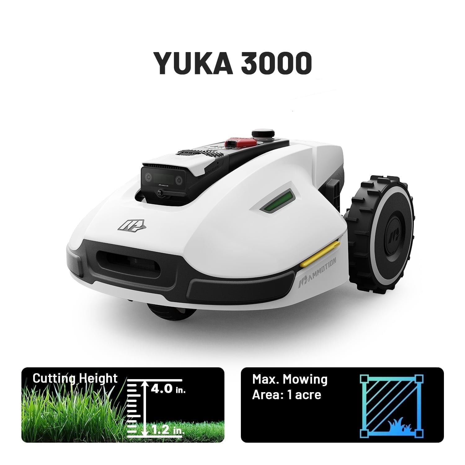 Mammotion YUKA 3000 Robot Lawn Mower, Auto Mapping, AI Obstacle Avoidance, Reception 0.75 Acre, Max 1 Acre, Dual Cutting Discs, APP Control, with 4G