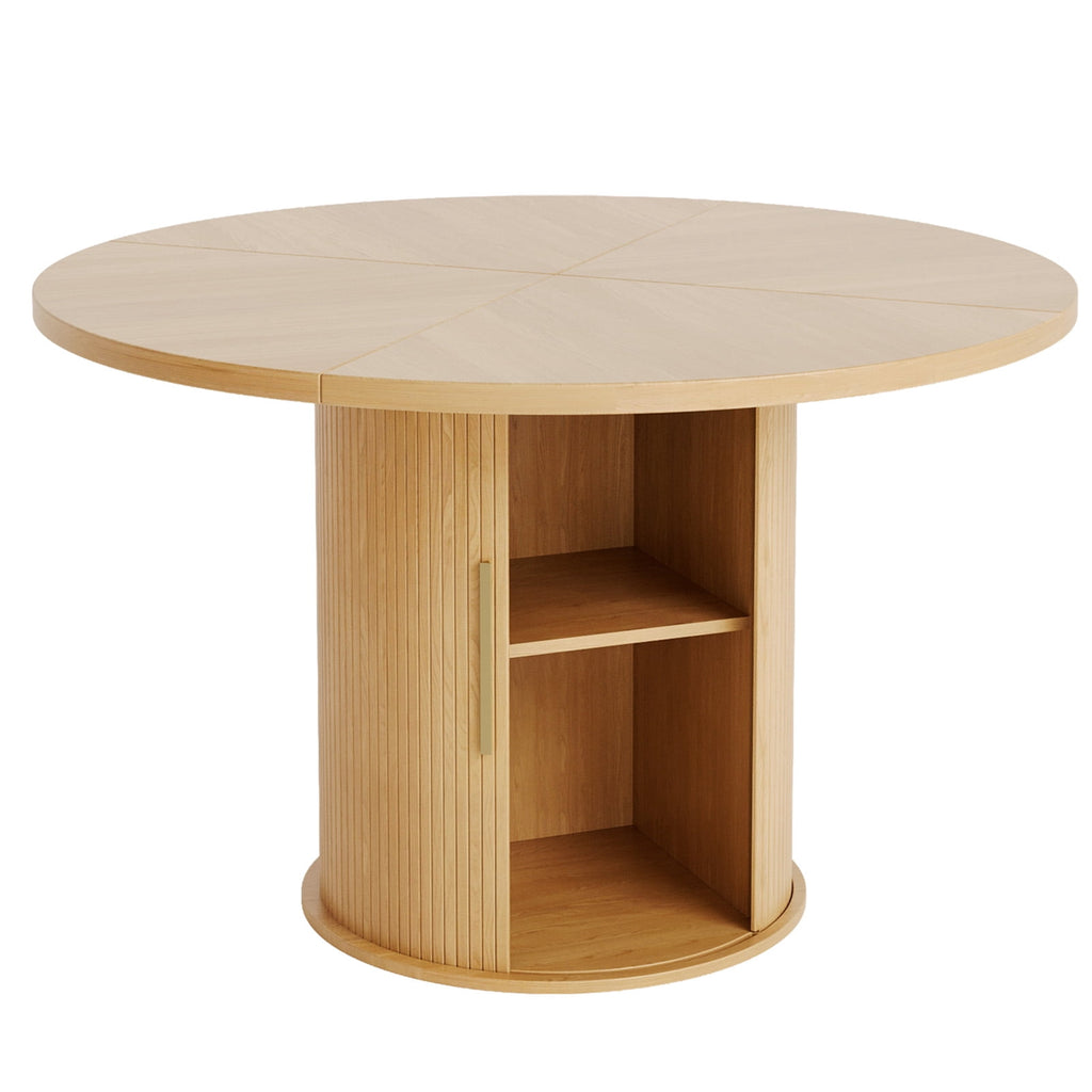 Ktaxon Mid-Century Round Dining Table for 4, 47 Modern Dining Room Table with 2-Tier Storage for Kitchen, Dining Room, Home, Oak