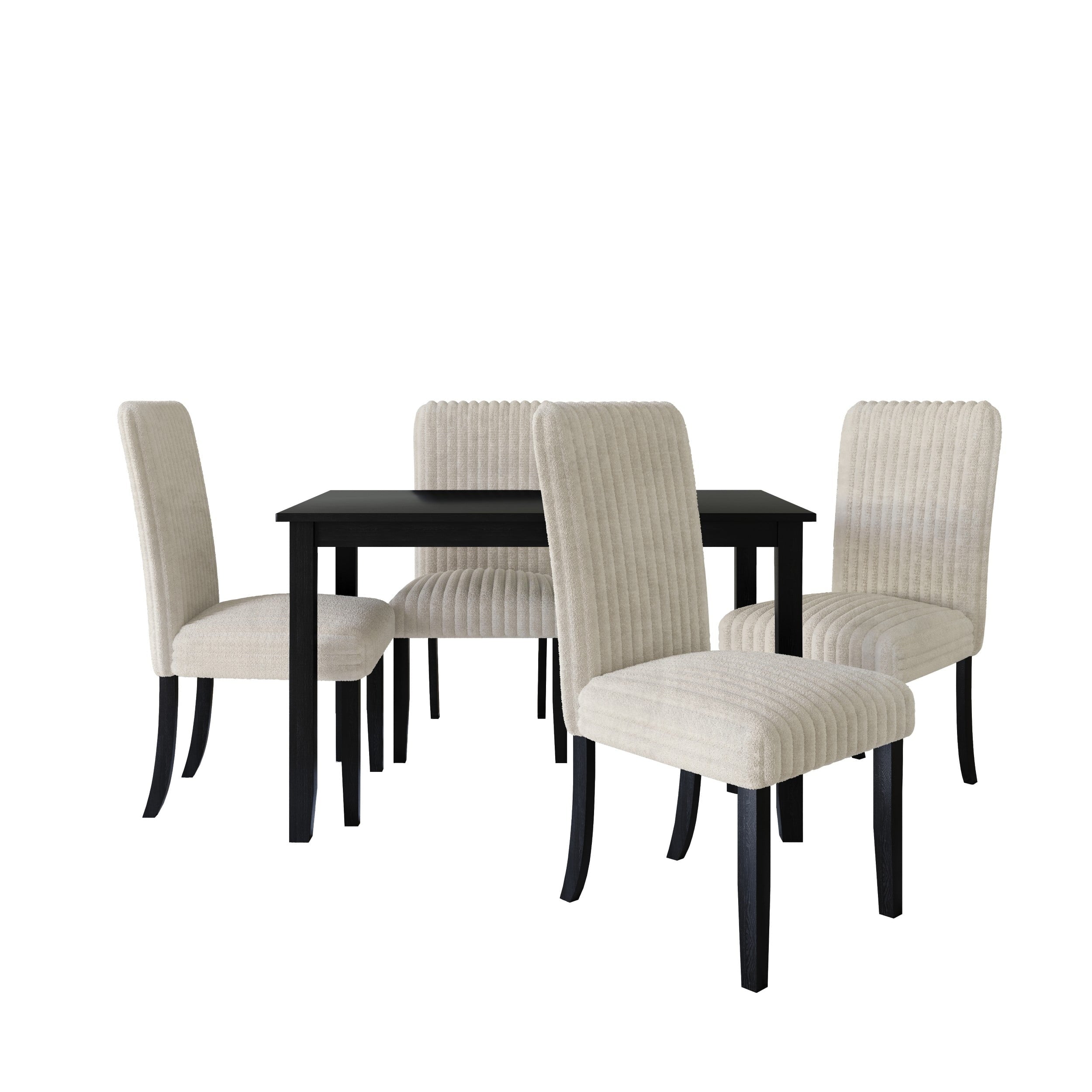Home Design Guymon 5-Piece Dining Set with 1 Rectangular Table and 4 Slat-Back Cushioned Chairs, Black/Light Beige, Modern Style, Space-Saving