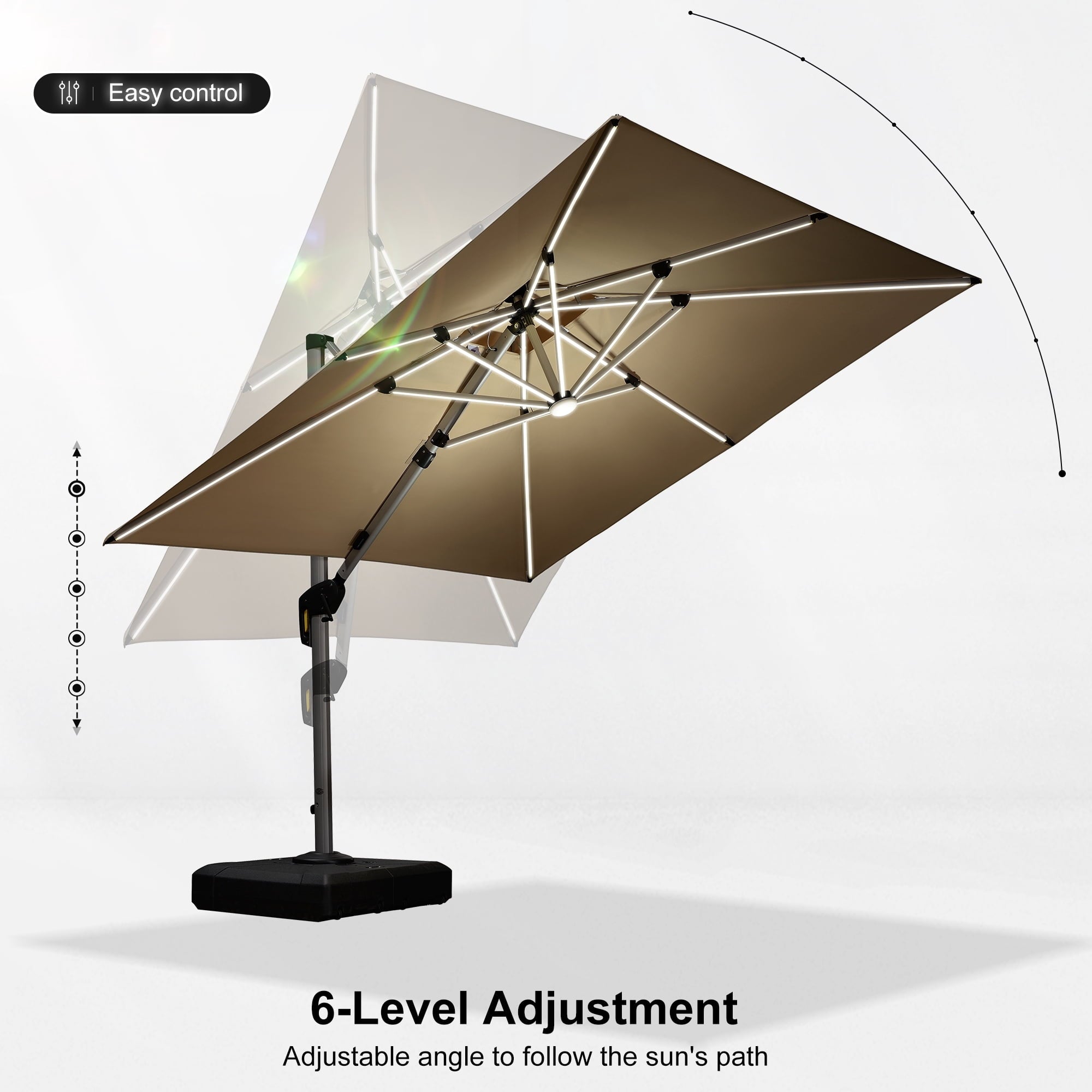 PURPLE LEAF 9 x 12FT Deluxe Rectangle Solar Powered LED Patio Umbrella with Base, Large Offset Cantilever Umbrella with 360° Rotation, Navy Blue
