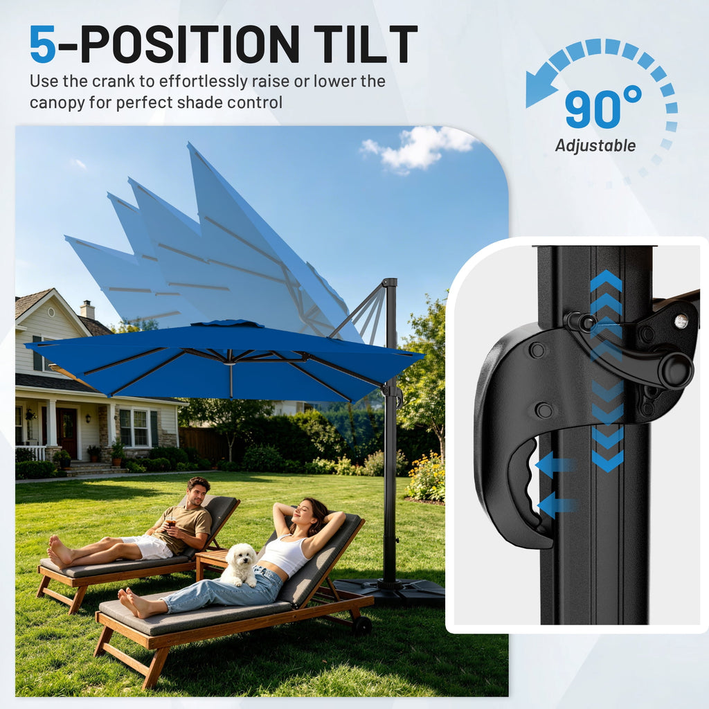 Easthome 10 × 10FT Square Cantilever Patio Umbrella, 360° Rotating Offset Umbrella with Crank, 8 ribs, Outdoor Hanging Roman Umbrella for Garden Deck Backyard, Red