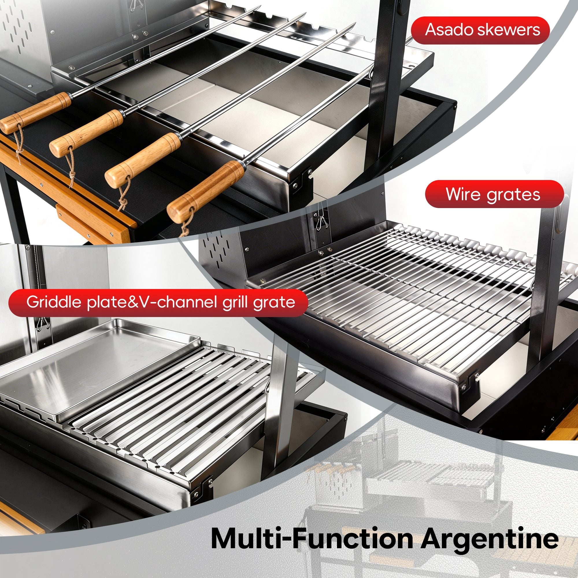 Brand Man Argentine Santa Maria Grill, Wood & Charcoal BBQ Grill with Asado Tools, Adjustable Height, Ash Grease Collector for Backyard Patio