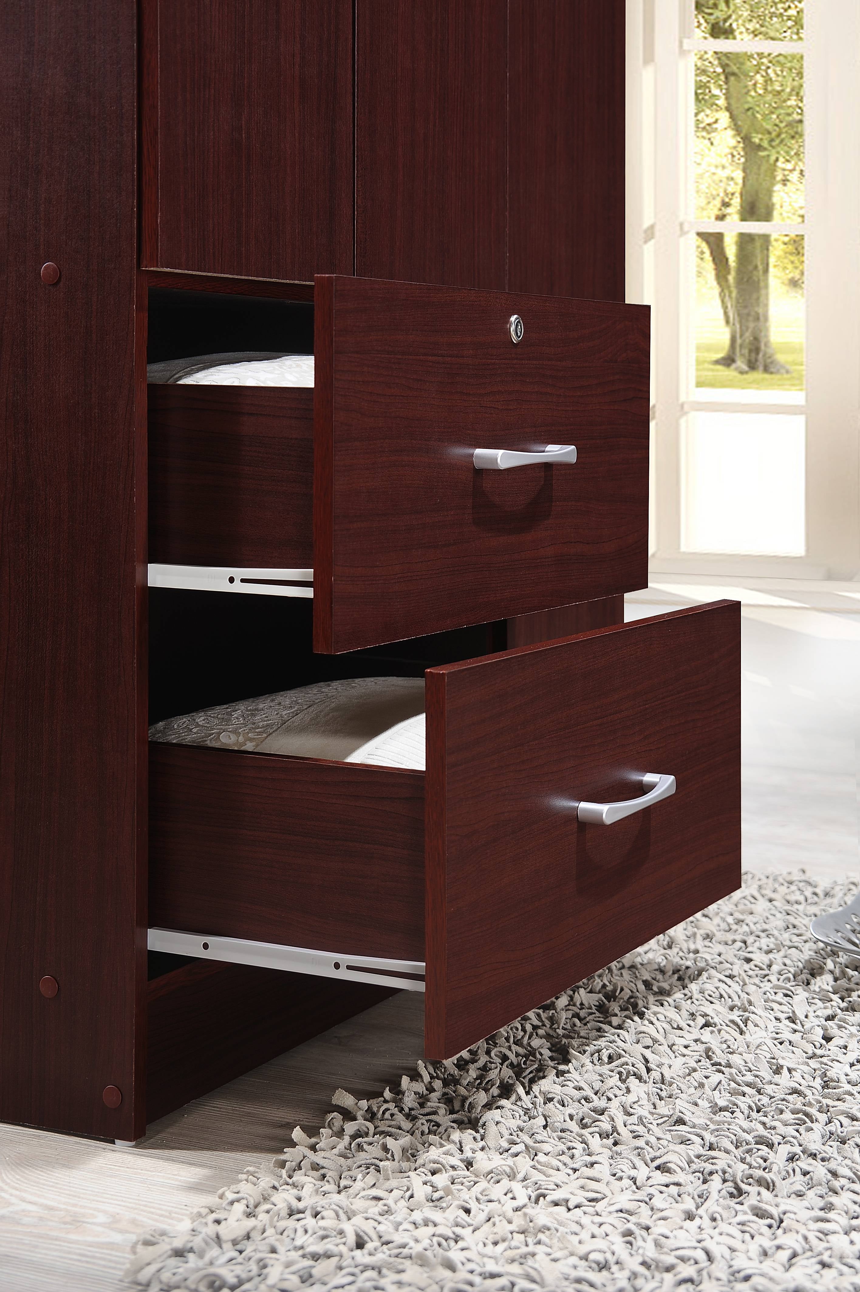 Hodedah 3 Door Bedroom Armoire with Drawers, White Finish