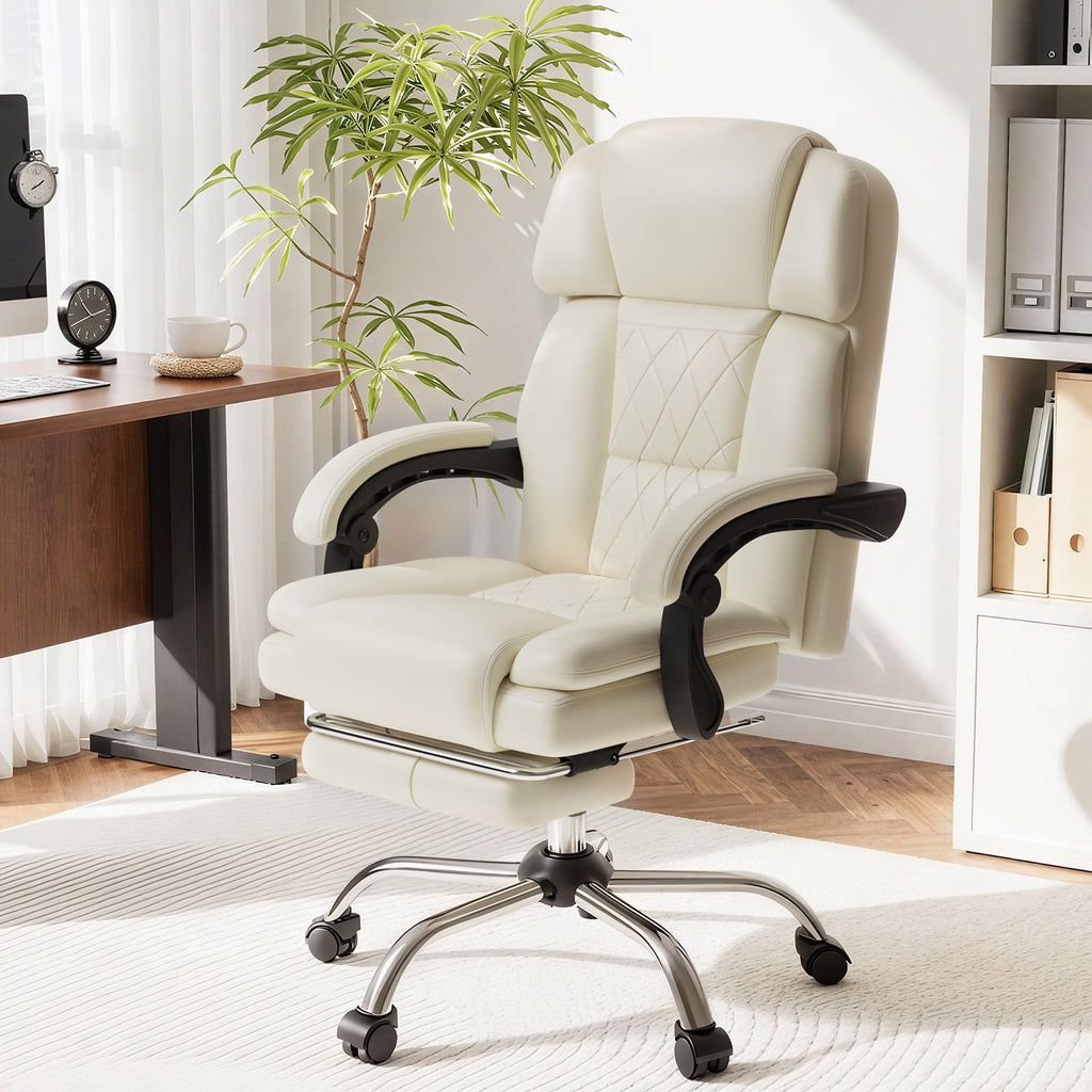 HOMREST Ergonomic Office Chair with 6-Point Massage & Heating, Adjustable Executive Desk Chair with Retractable Footrest, PU Leather Home Office Desk Chair for Home & Office (Black)