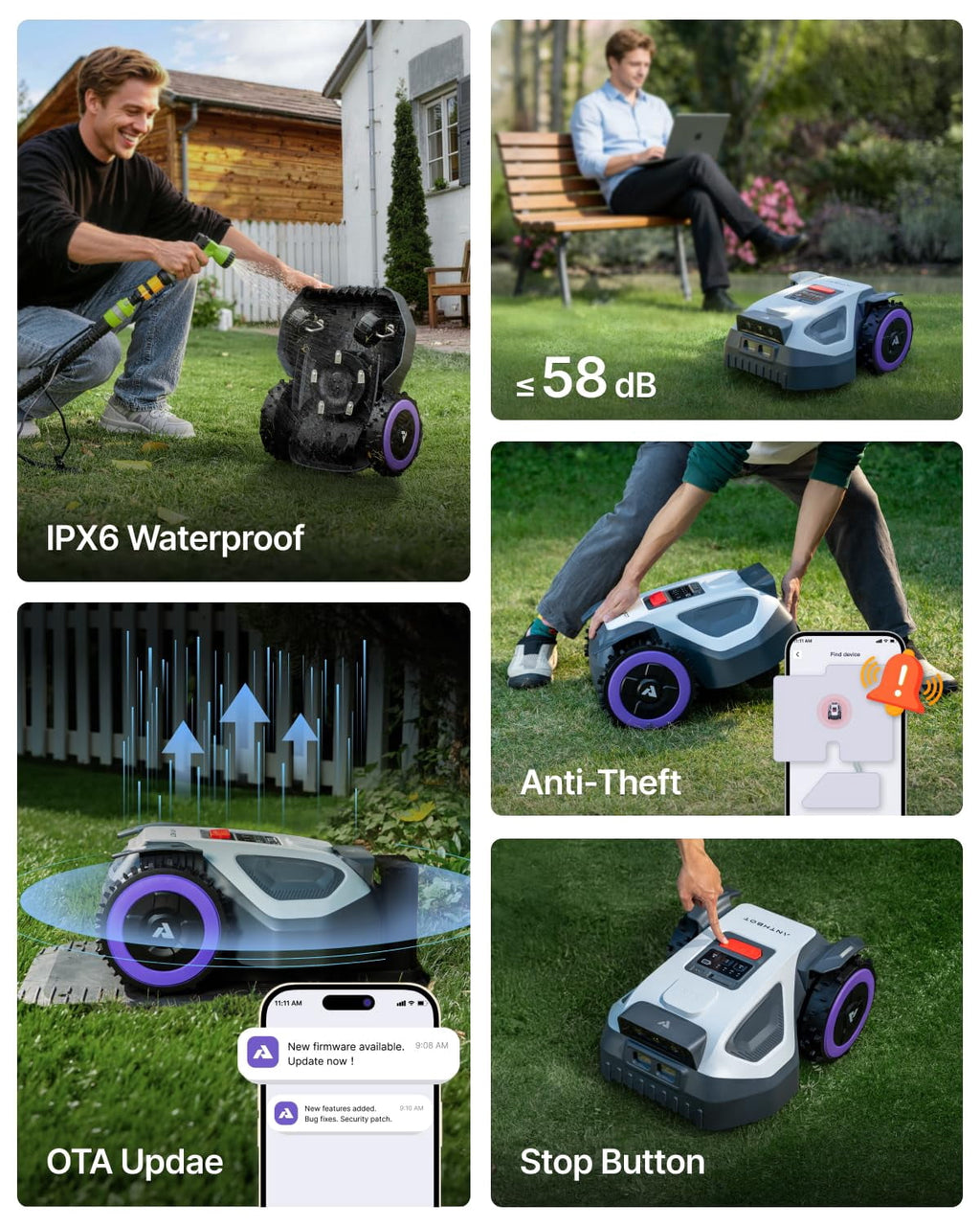 ANTHBOT M5 Cordless Robot Lawn Mower, 1/8 Acre, RTK Dual Vision 4G App Control, 45% Slope