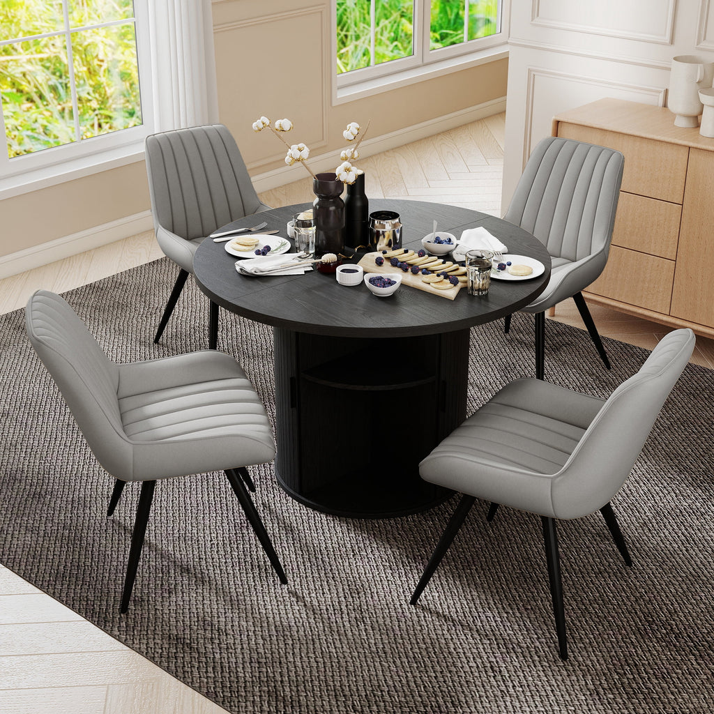 Hawsaiy 3-Piece Dining Table Set for 2, 31.5 Round Dining Table Set with 2 Upholstered Dining Chairs, Modern Farmhouse Table Set for Dining Room (Black+Black)
