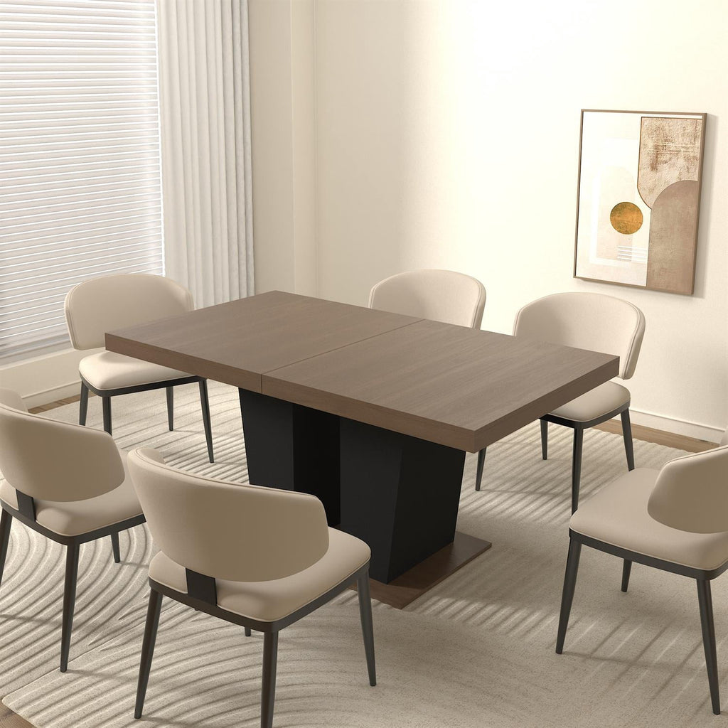 Spaco 78 Expandable Dining Table for 4-10 People with Double Sturdy Pedestal Base, Modern Rectangle Dining Table for Kitchen, Dining Room, Black