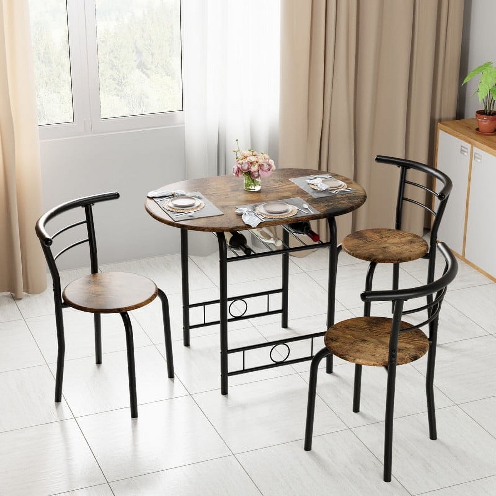 Homall 3 Piece Wood and Metal Dining Table Set, Small Dining Table for 2, Modern Dining Set for Living Room, Dining Room, Kitchen, Black