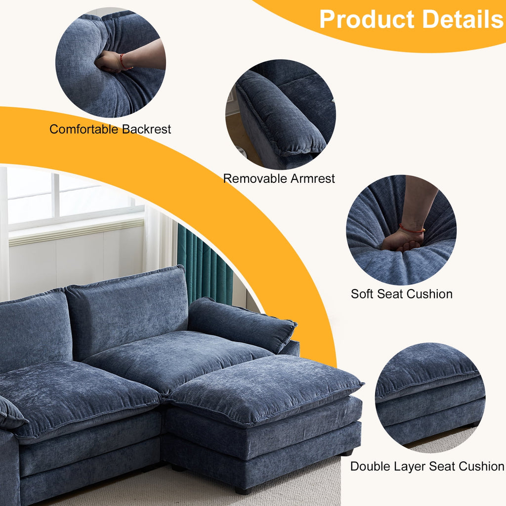 Ktaxon Sectional Sofa L Shaped Couch with Chaise Living Room Sleeper Set, 2 Seats with Chenille and Double Layer Cushions 86 W Beige