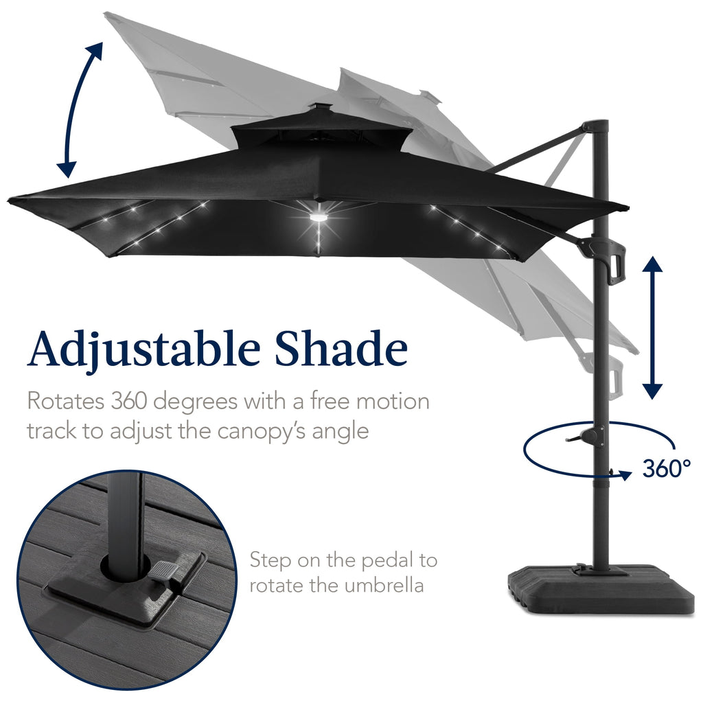 Best Choice Products 12x12ft 2-Tier Square Outdoor Solar LED Cantilever Umbrella w/ 360-Rotating Base   Gray