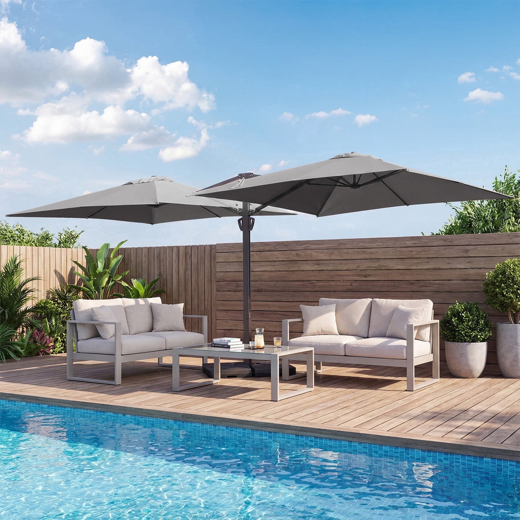FUNDAZE 10x10ft Double Canopy Cantilever Umbrella, Patio Outdoor with Base & Cover, Waterproof UV Resistant for Garden Poolside Shade, Beige