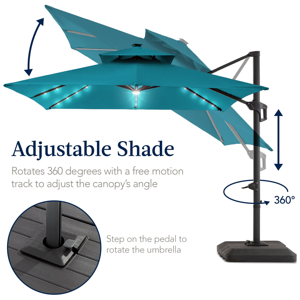 Best Choice Products 12x12ft 2-Tier Square Outdoor Solar LED Cantilever Umbrella w/ 360-Rotating Base   Gray