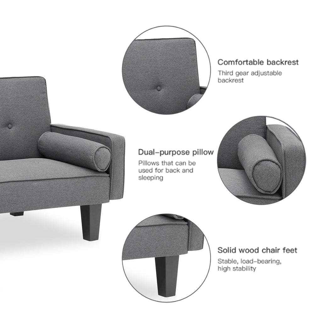 Bianlte 72 Futon Sofa Bed,Upholstered Folding Futon Sofa Couch,Modern Sofa Twin Size Futon Bed with Removable Armrests for Compact Living Space,Apartment,Gray03
