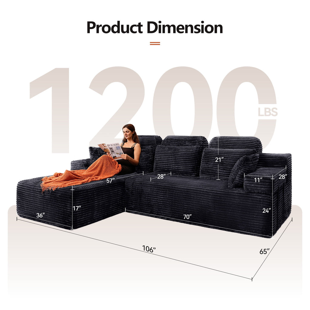 71 High Backrest Sofa for Small Spaces, Compressed Corduroy Couch with Deep Seating for Living Room, Bedroom, Dark Grey