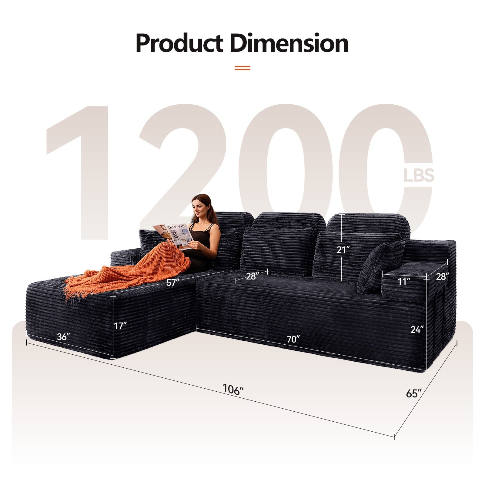 71 High Backrest Sofa for Small Spaces, Compressed Corduroy Couch with Deep Seating for Living Room, Bedroom, Dark Grey