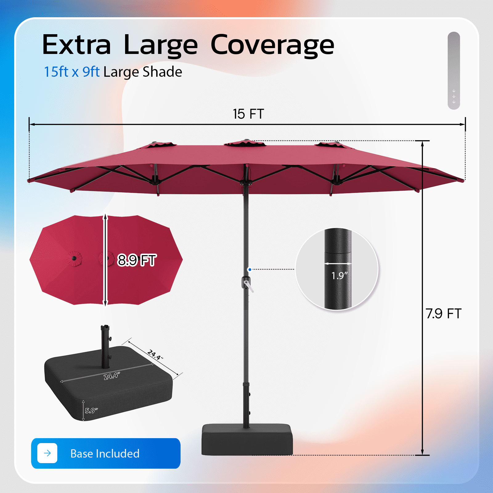 AECOJOY 10x10ft Outdoor Cantilever Patio Umbrella with Base, 360° Tilt & Rotate, Beige