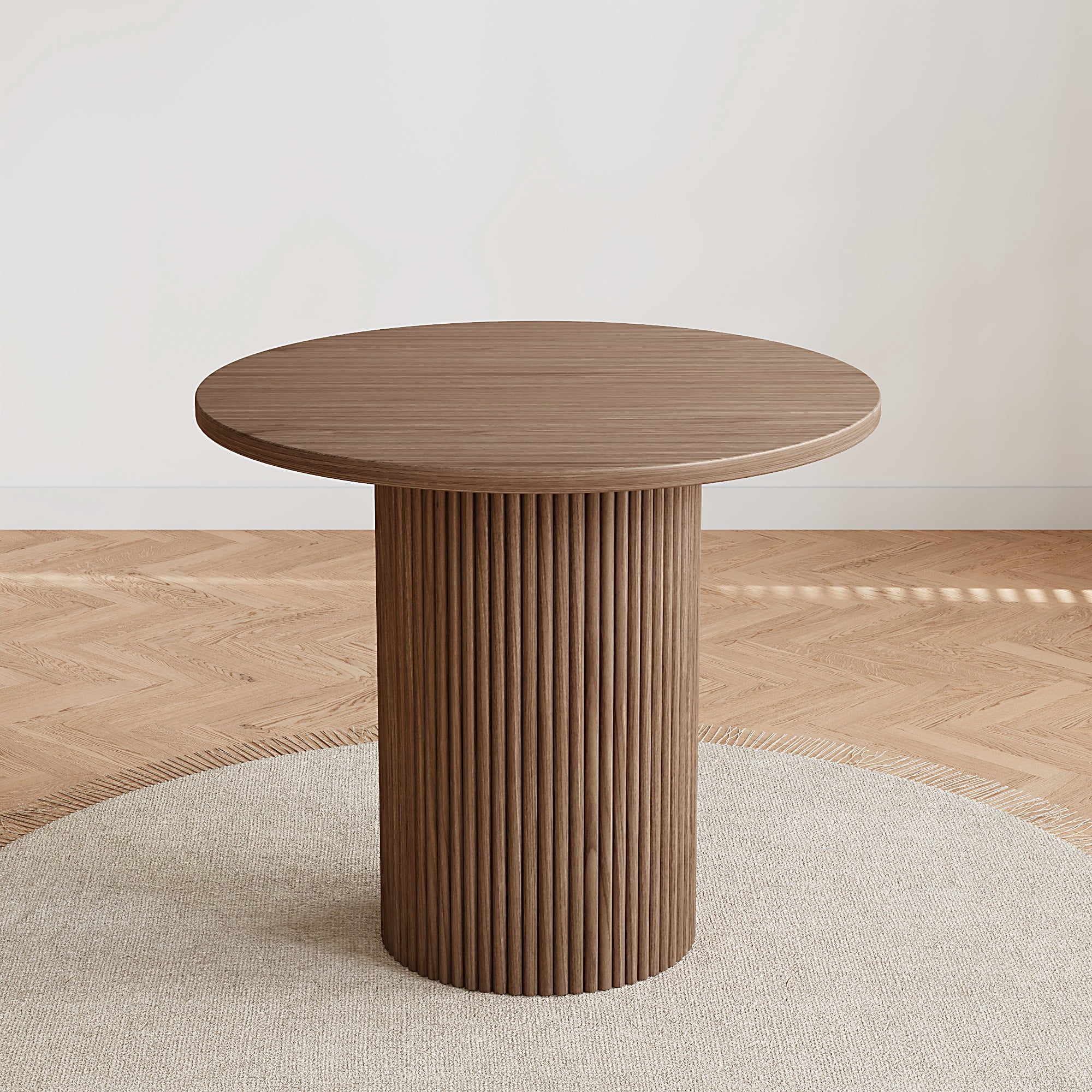 Rophefx 35.4 Solid Wood Round Dining Table with Handcrafted Relief Pedestal,Circle Dining Table,Natural