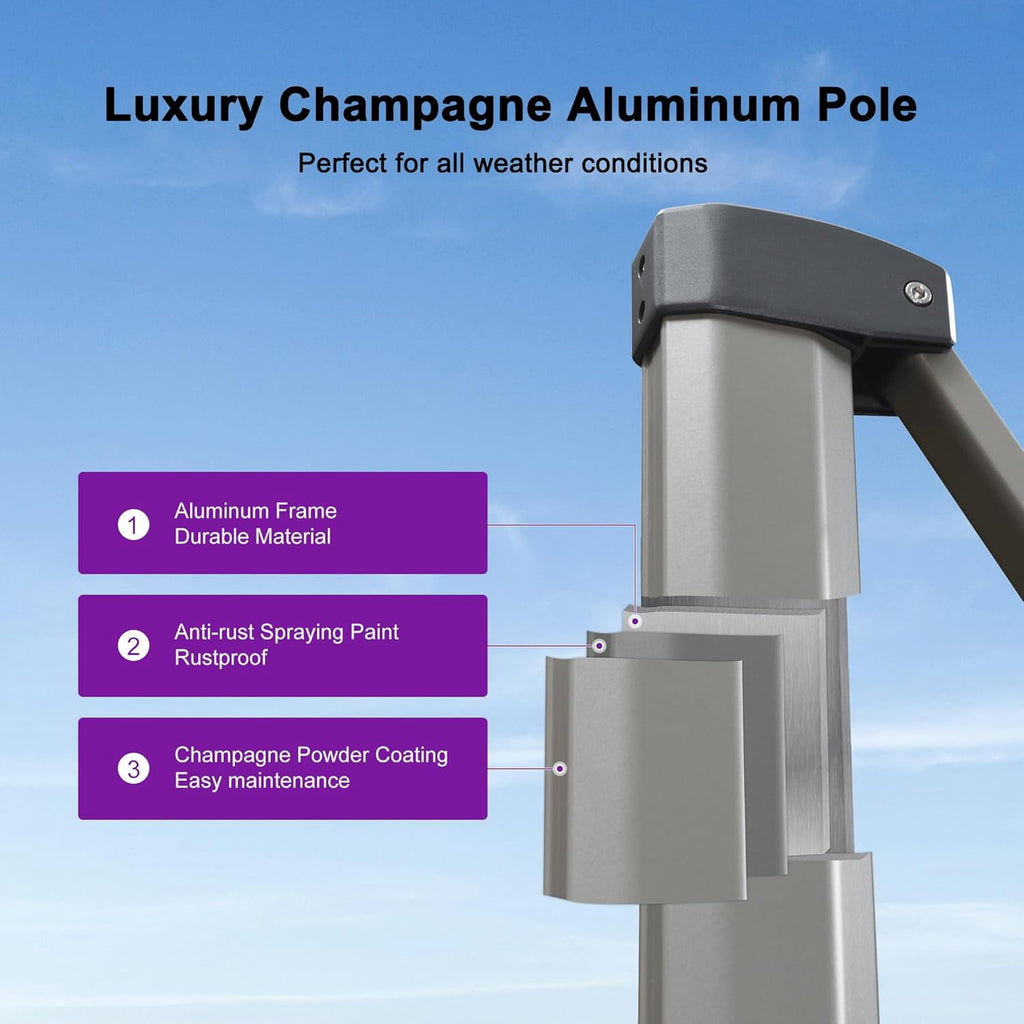 PURPLE LEAF Patio Umbrella with Base Included, 10ft Outdoor Aluminum Cantilever Umbrella with 360° Rotation, Aluminum Large Offset Umbrella for Outdoor Garden Pool, Beige