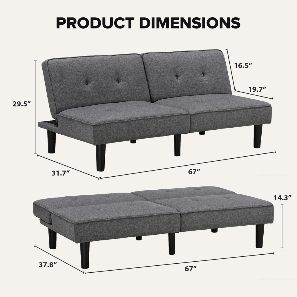 CloudRest Pro 72 Modern Convertible Futon Sofa Bed, Upholstered Futon Couch with 5 Adjustable Backrest Angles,Suitable for Apartment,Living Room,Black