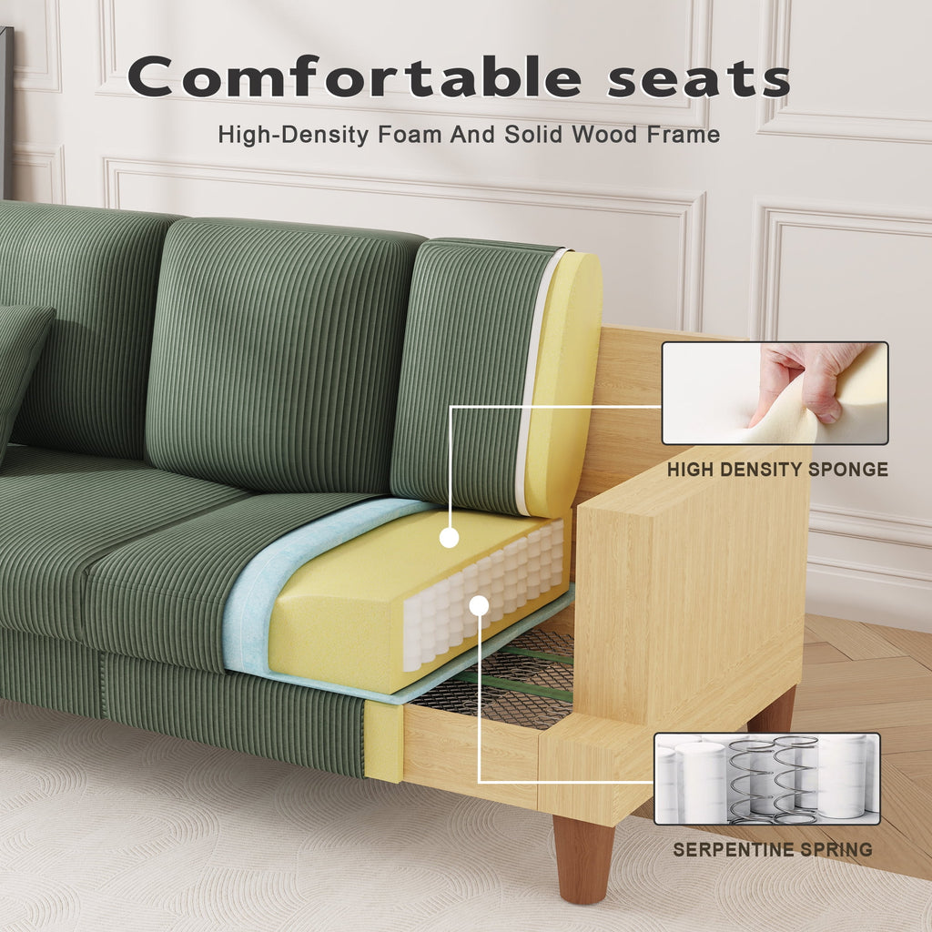 AAQZ 87 Corduroy Sofa Couch for Living Room, 3 Seater Deep Seat Comfy Couch in a Box, 2 Cushions, 2 Pillows Tool-Free Setup,Gray