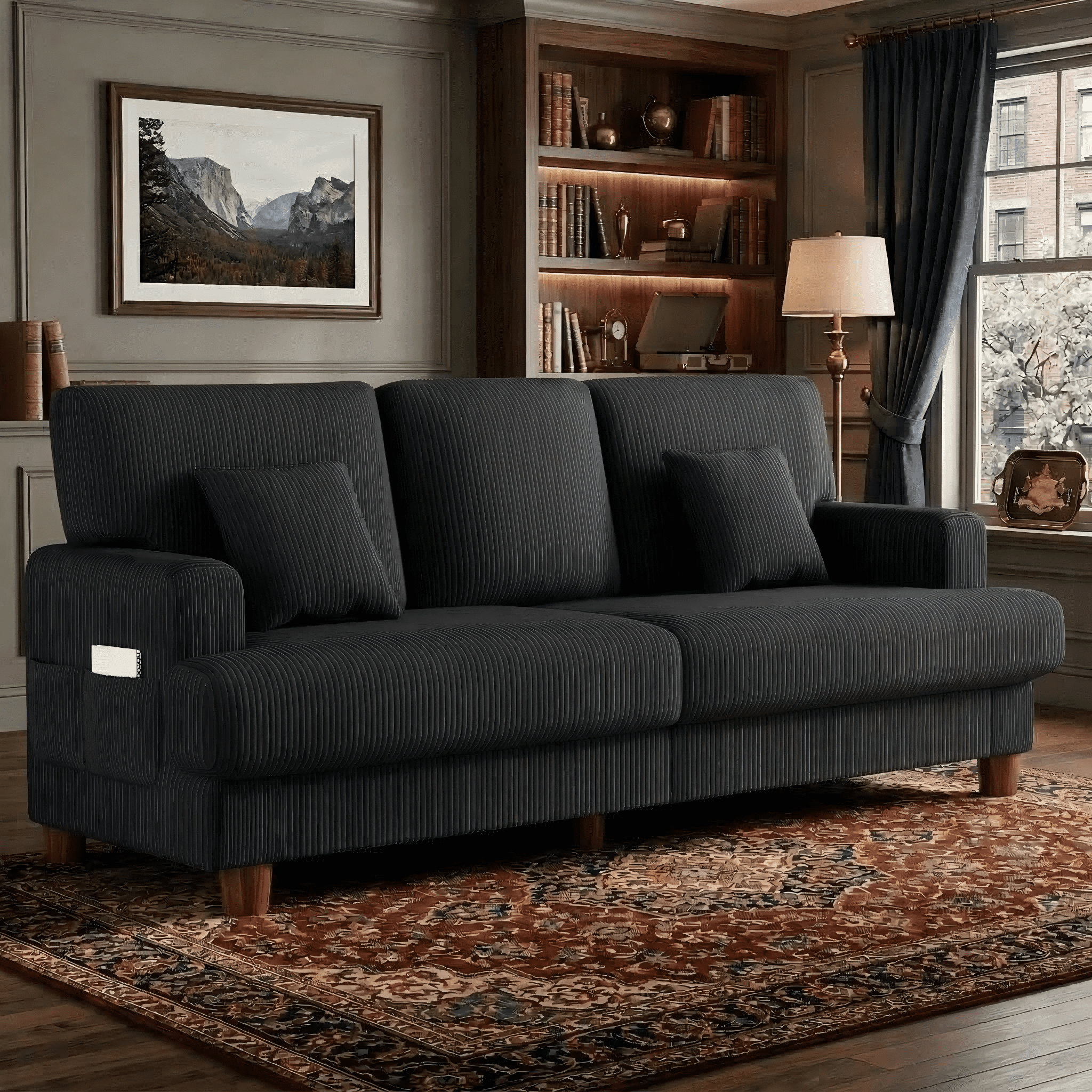 AAQZ 87 Corduroy Sofa Couch for Living Room, 3 Seater Deep Seat Comfy Couch in a Box, 2 Cushions, 2 Pillows Tool-Free Setup,Gray