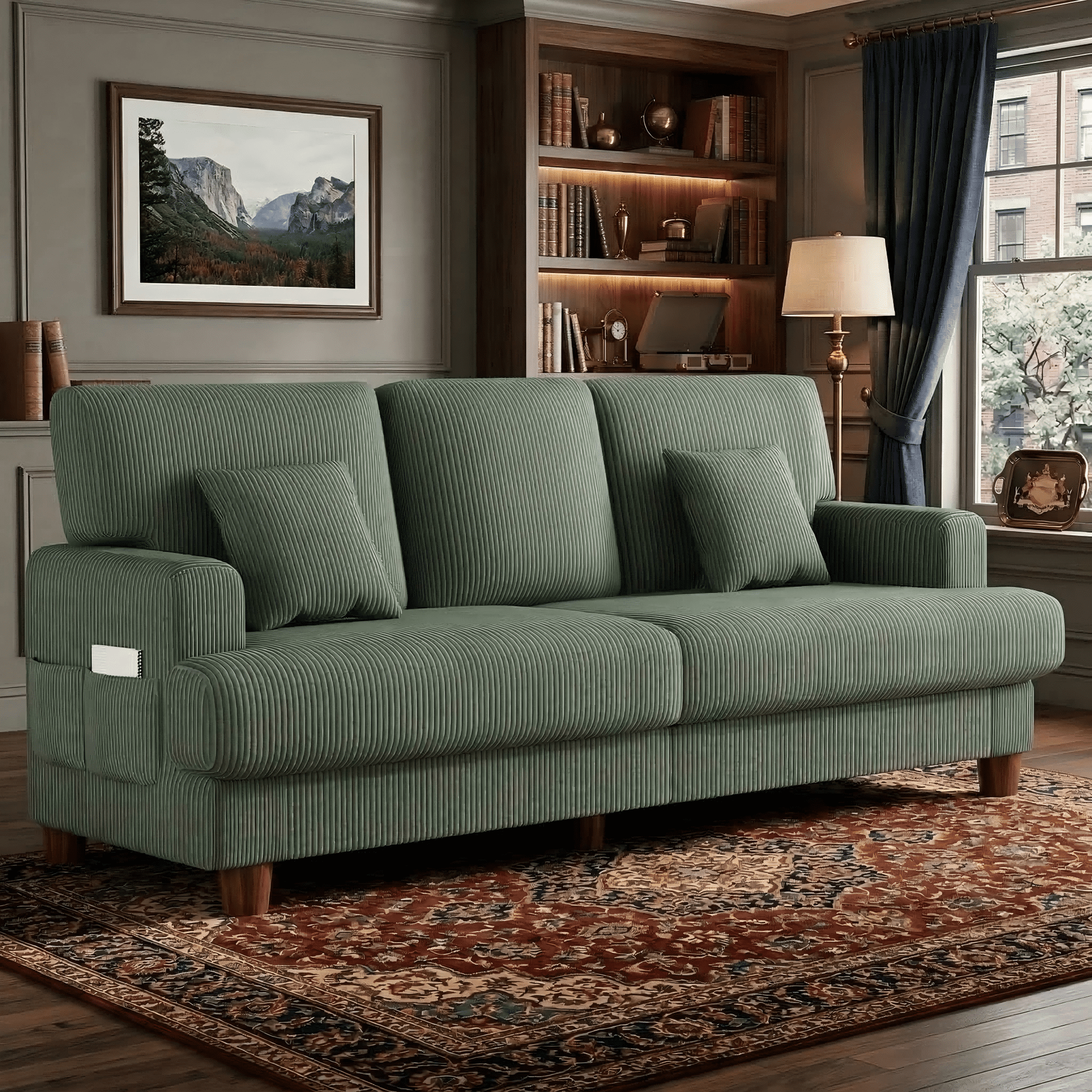 AAQZ 87 Corduroy Sofa Couch for Living Room, 3 Seater Deep Seat Comfy Couch in a Box, 2 Cushions, 2 Pillows Tool-Free Setup,Gray