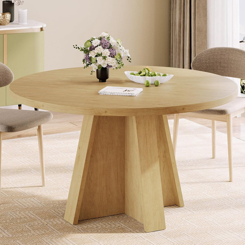 Laisnet 47 Round Dining Table for 6, Modern Wooden Dinner Table for Kitchen Living Room, Black