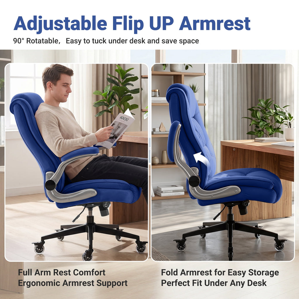 Ergonomic Home Office Chair with Locking Wheels, High-back Desk Chair with Thick Padded Flip-up Armrest, Comfy Executive Chair with Adjustable Lumbar Support for Home & Office & Work