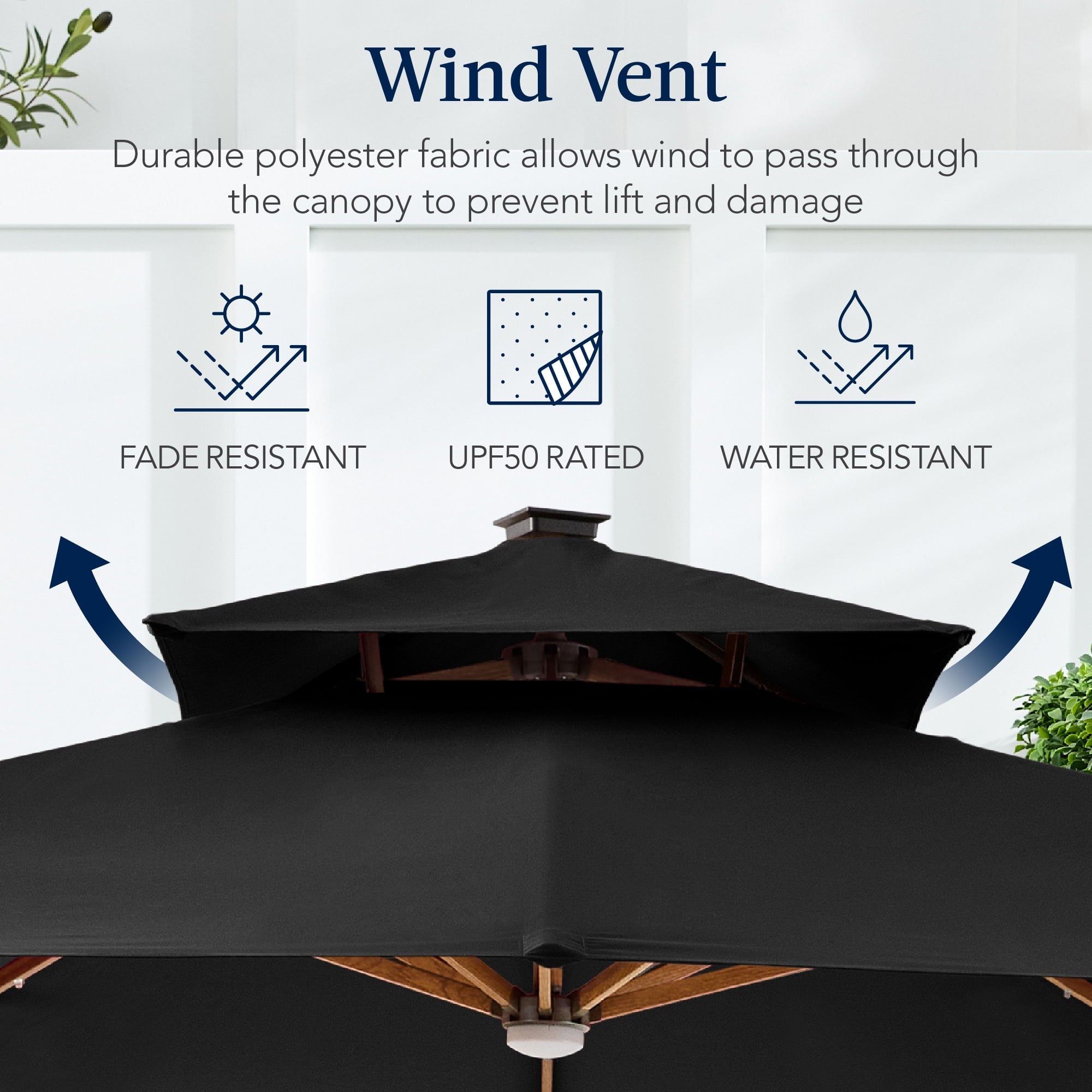 Best Choice Products 10ft Square Woodgrain Pattern 2-Tier Outdoor Solar LED Cantilever Umbrella w/ Base - Gray