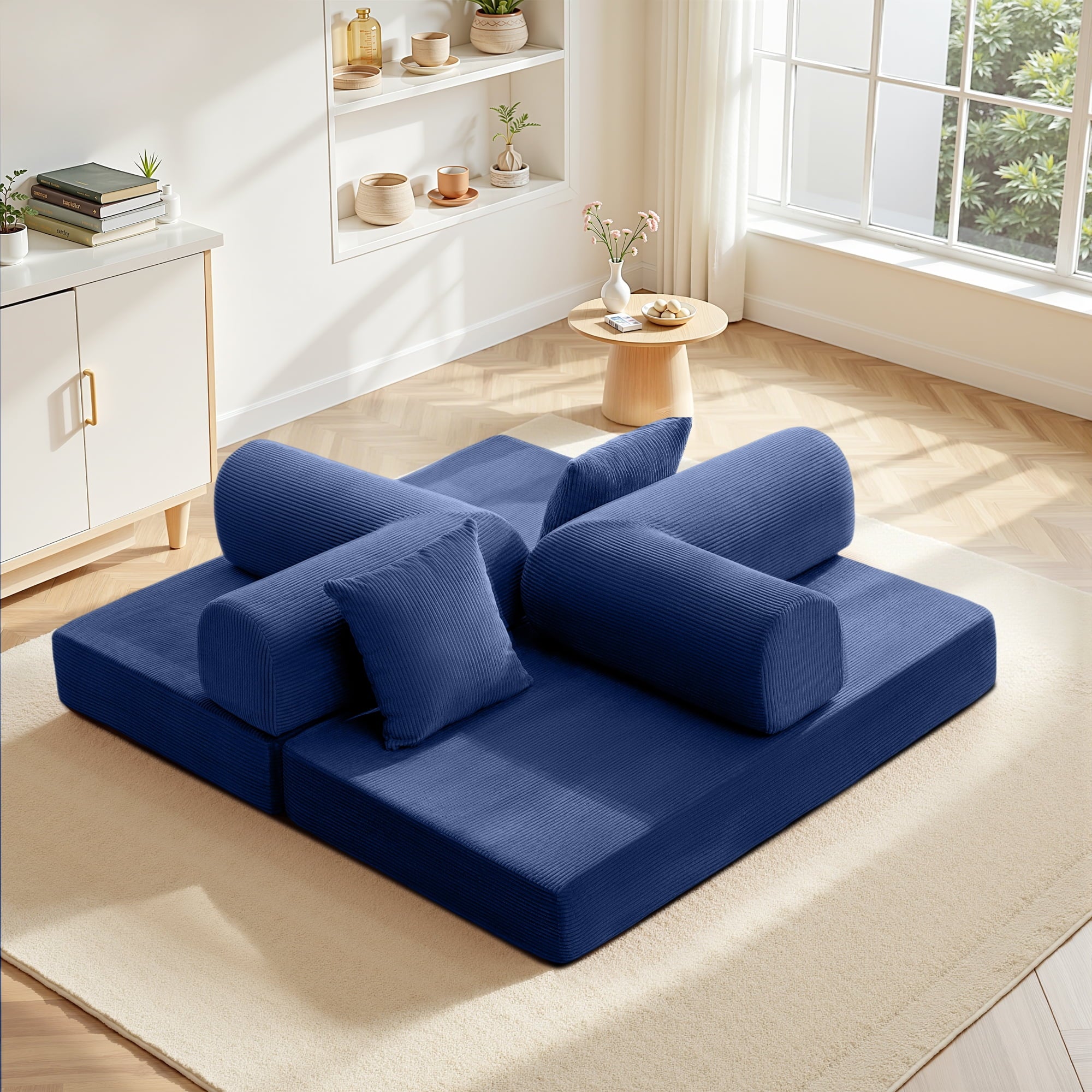 COOLHUT 63 W Combination Sofa, High Rebound Density Foam Sofa Couch, Two Forms Floor Couch Three Seats Sofa Bed for Living Room, Bedroom, Green