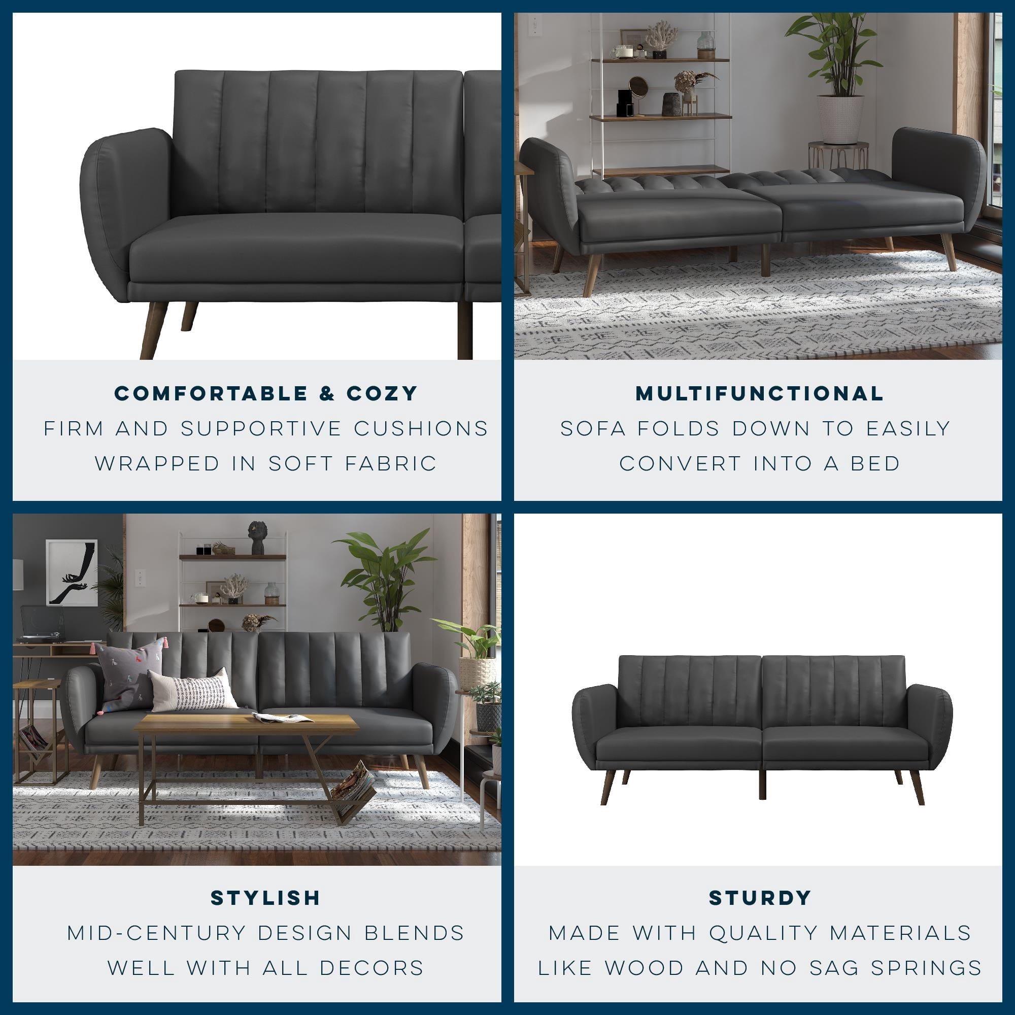 Novogratz Brittany Futon, Blue Linen